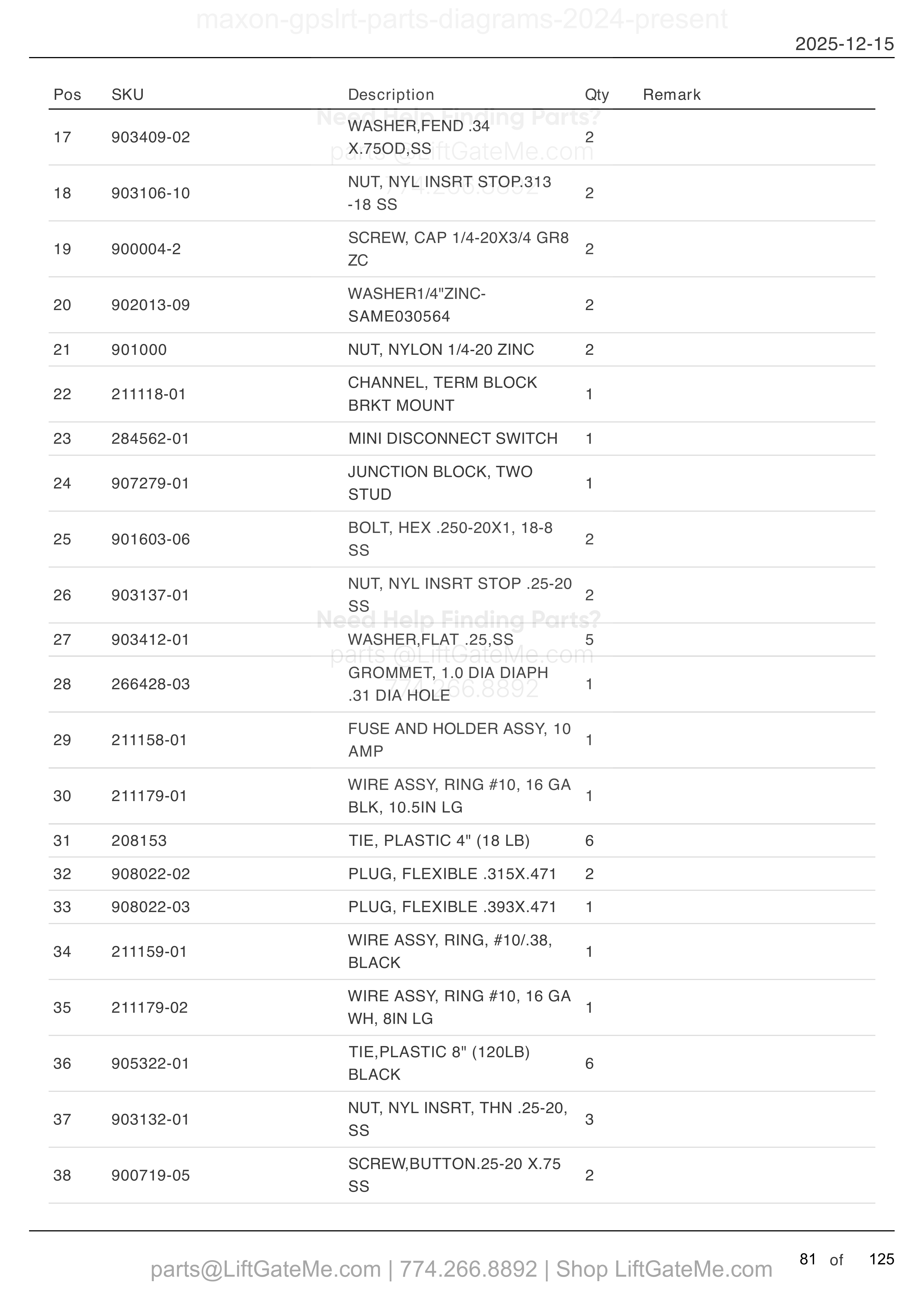 SINGLE PUMP ASSEMBLY — Sept 2025 to present (continued) parts table