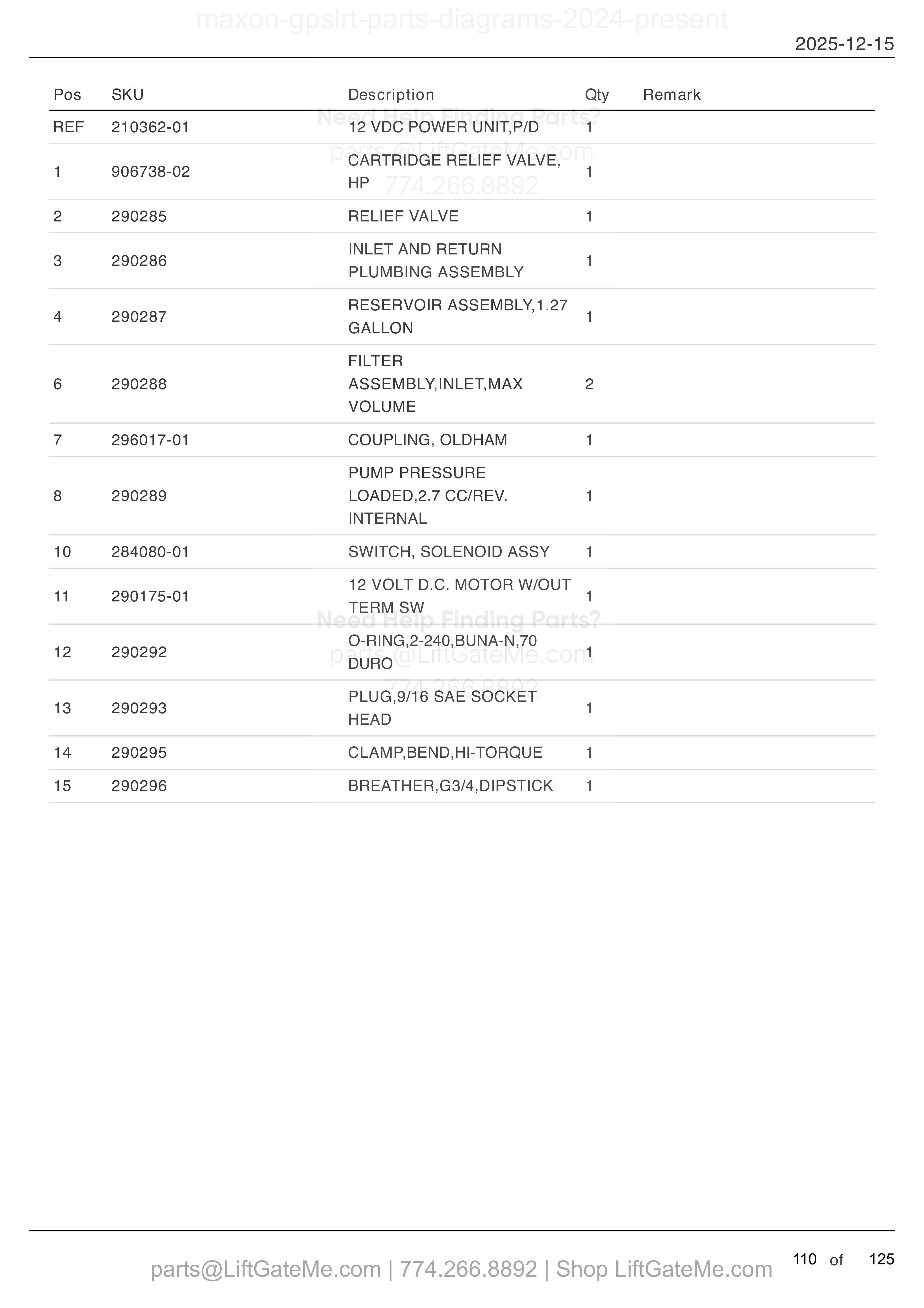 12 VDC POWER UNIT — MAR 2024 to present parts table