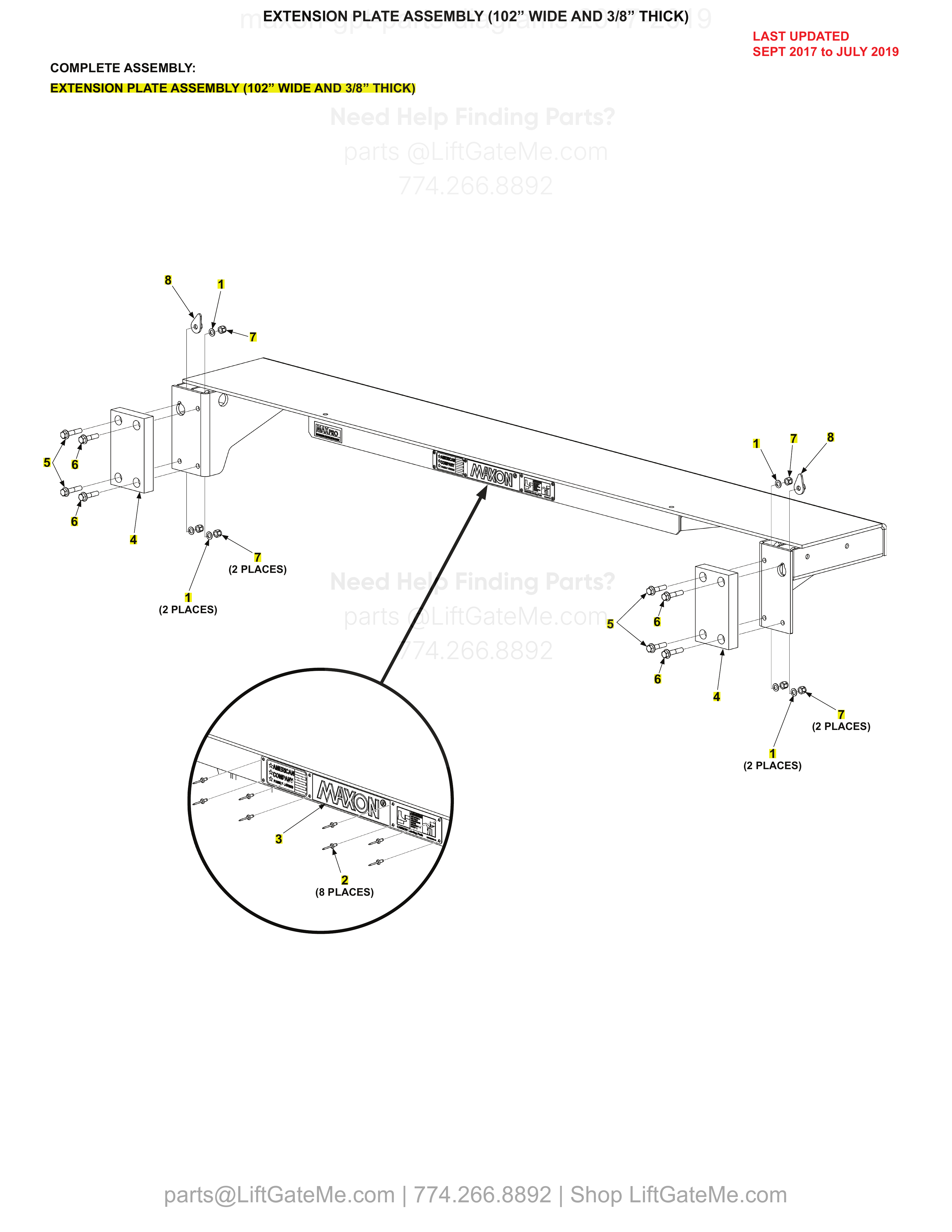 EXTENSION PLATE ASSEMBLY (102” WIDE AND 3/8” THICK) diagram
