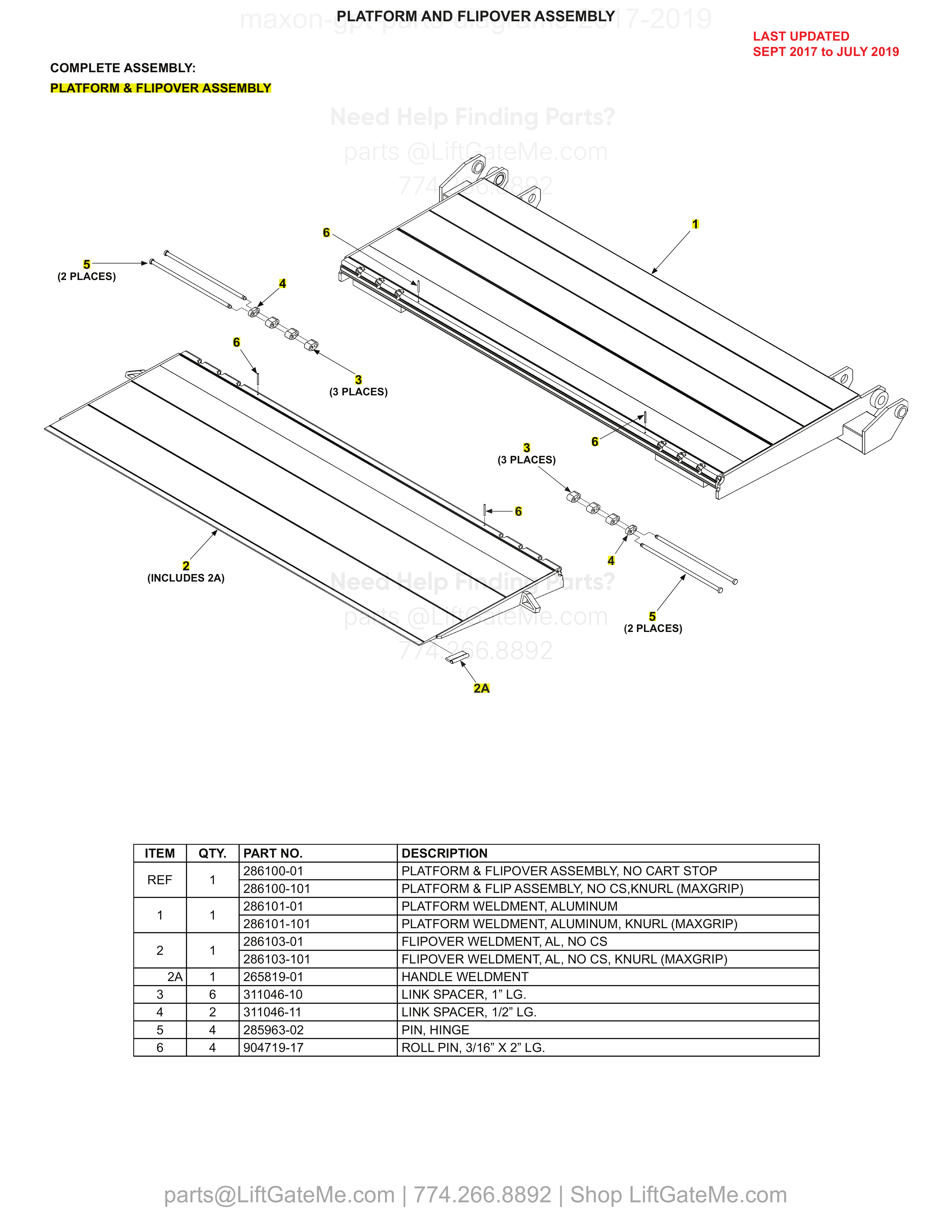 PLATFORM AND FLIPOVER ASSEMBLY diagram