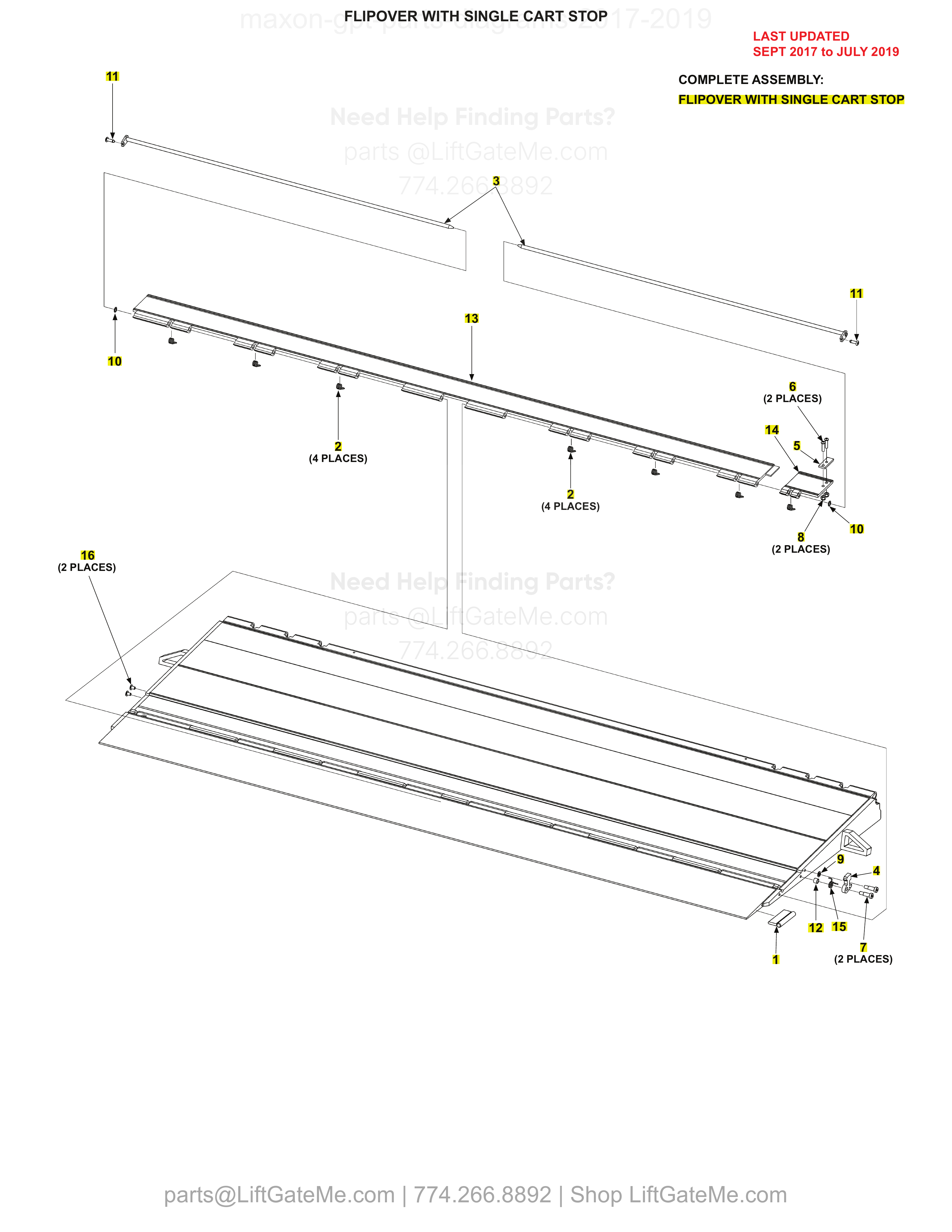 FLIPOVER WITH SINGLE CART STOP diagram