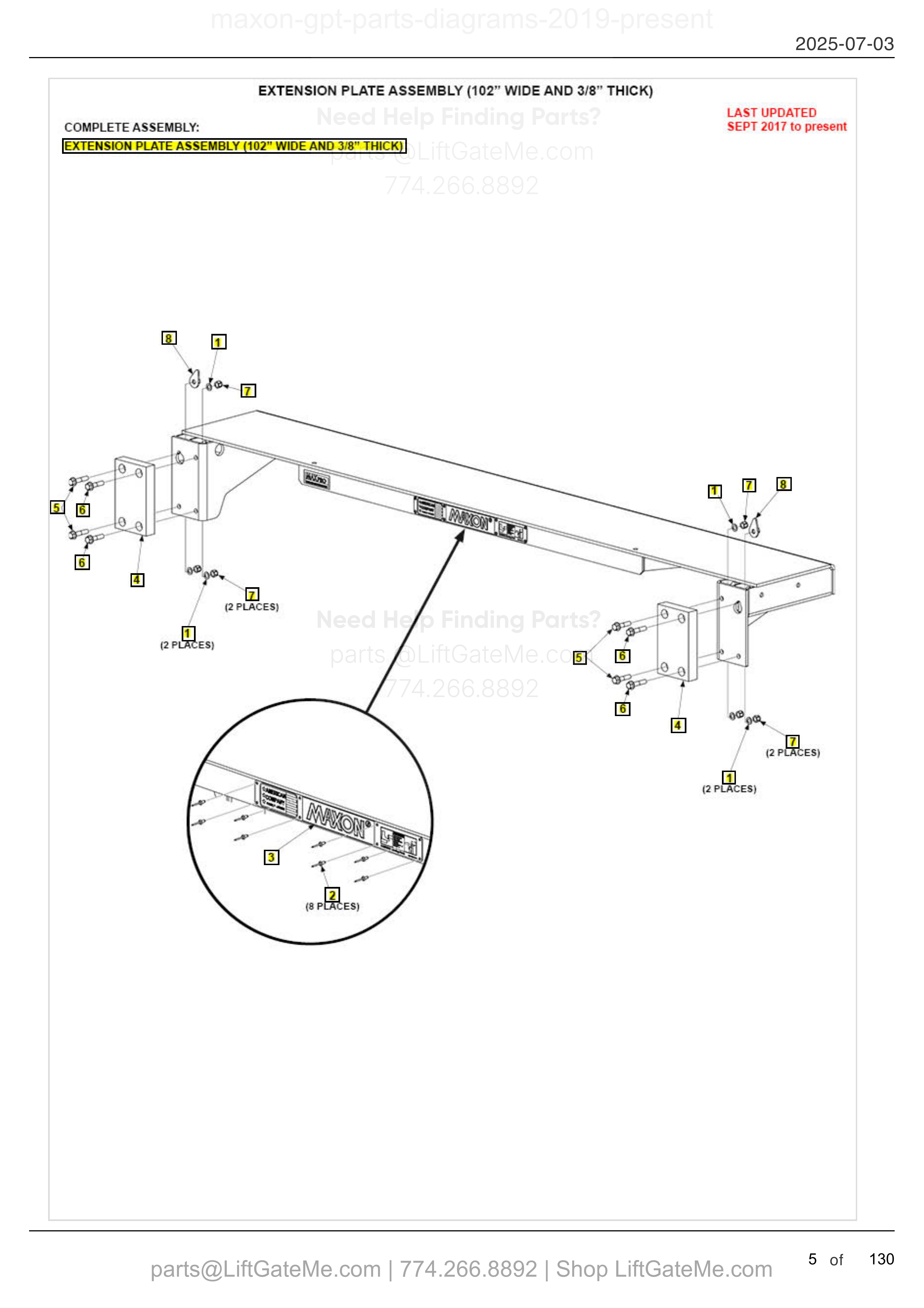 EXTENSION PLATE ASSEMBLY (102" WIDE AND 3/8" THICK) diagram