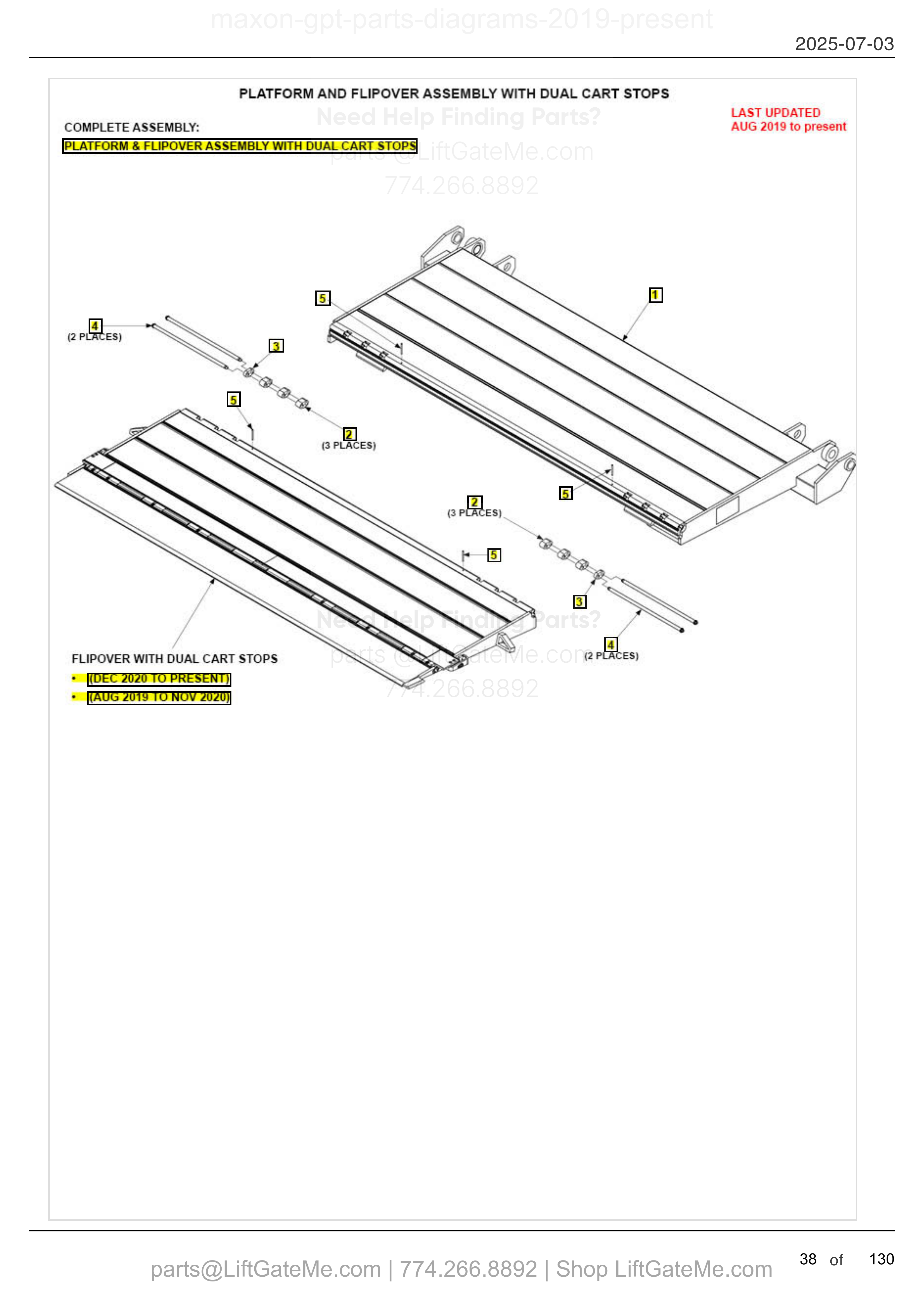 PLATFORM AND FLIPOVER ASSEMBLY WITH DUAL CART STOPS diagram