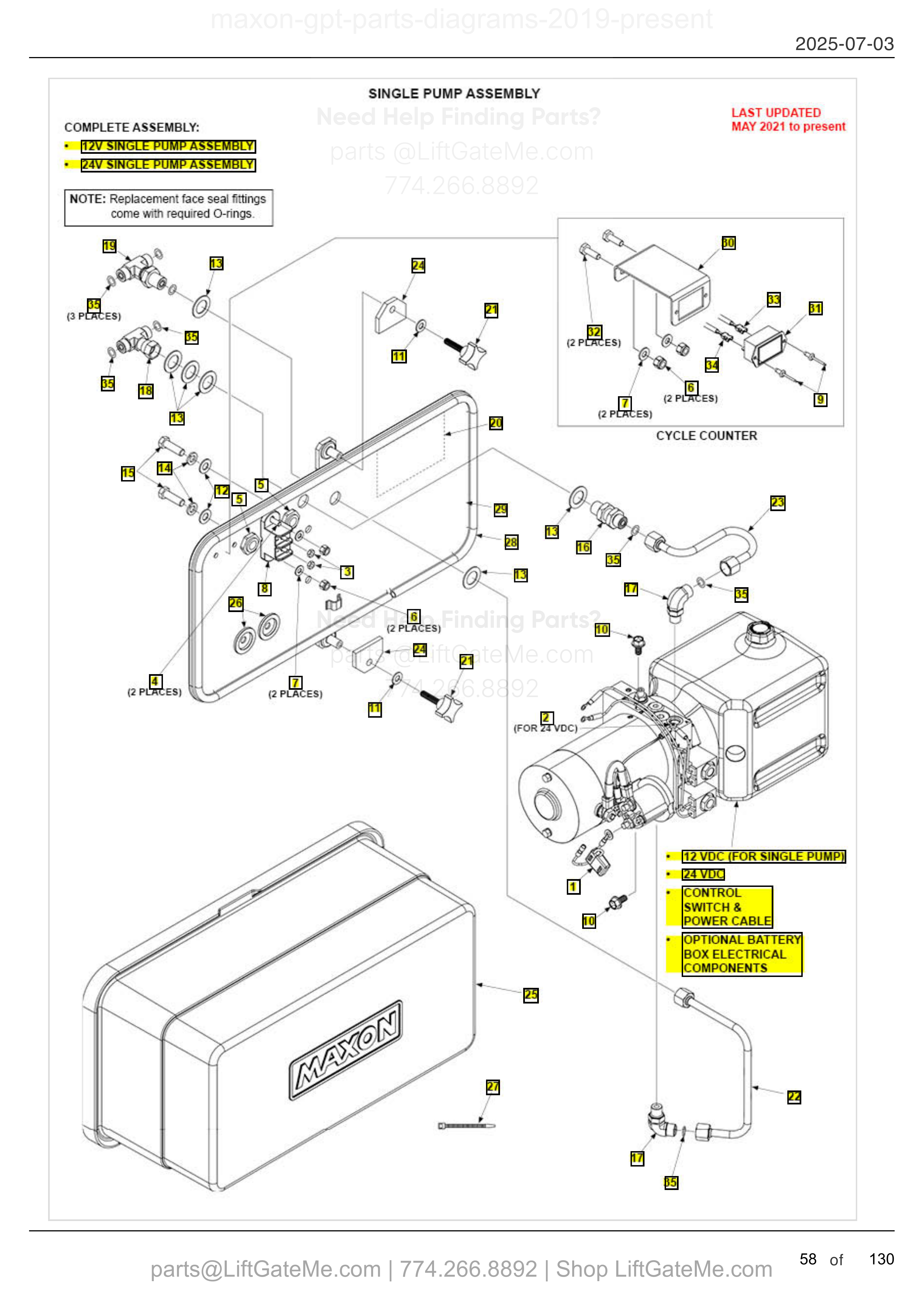 SINGLE PUMP ASSEMBLY diagram