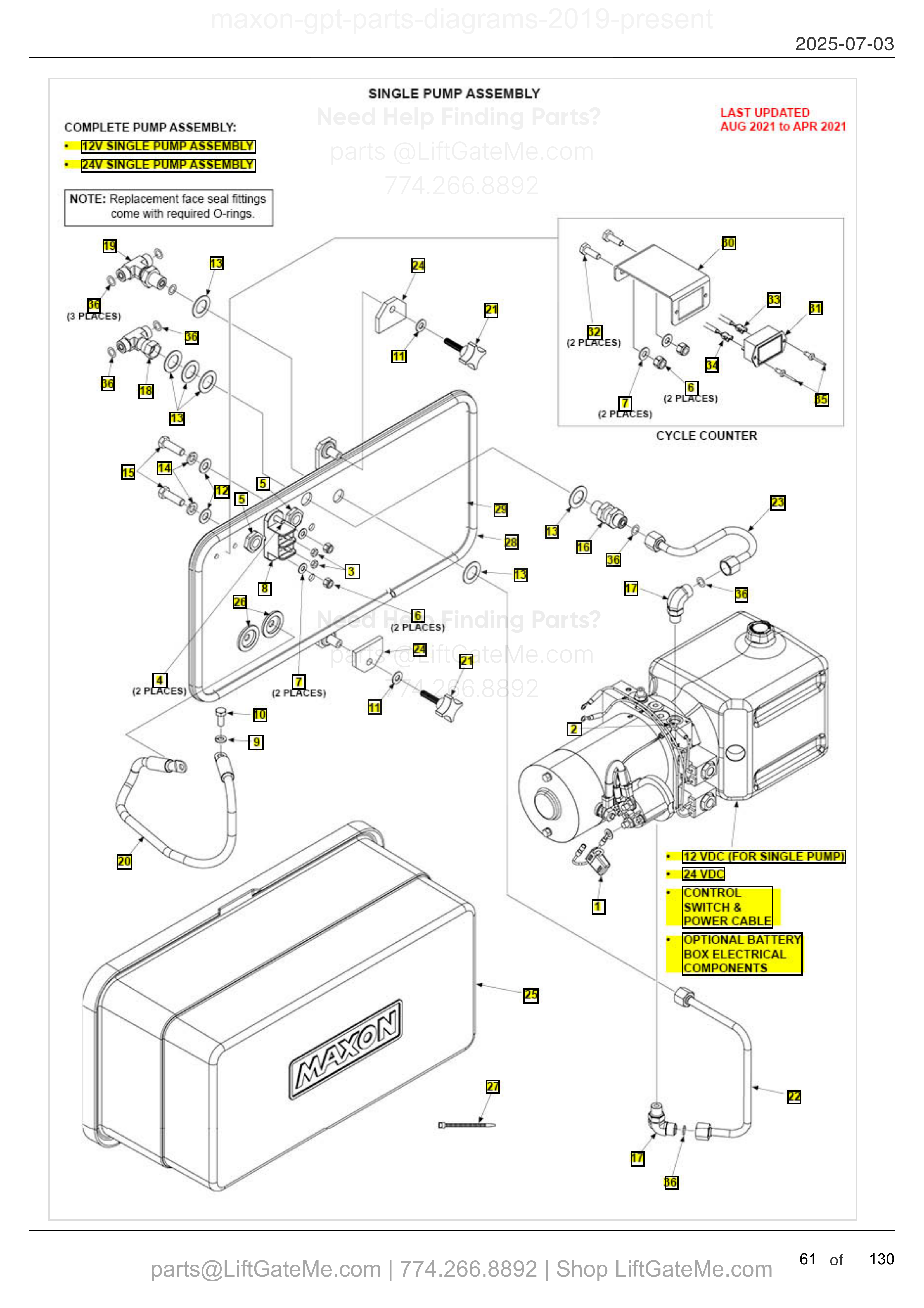 SINGLE PUMP ASSEMBLY diagram