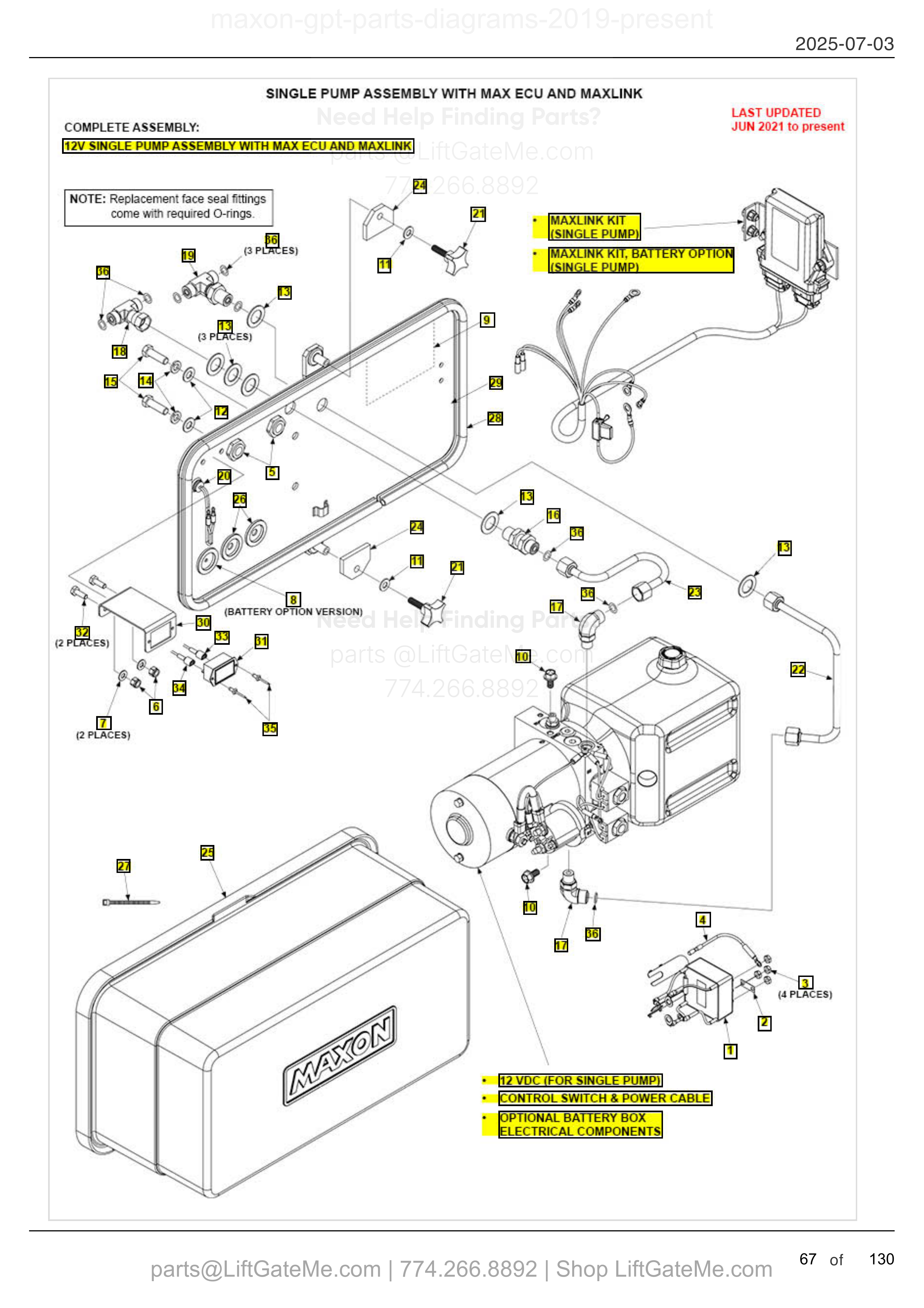 SINGLE PUMP ASSEMBLY WITH MAX ECU AND MAXLINK diagram
