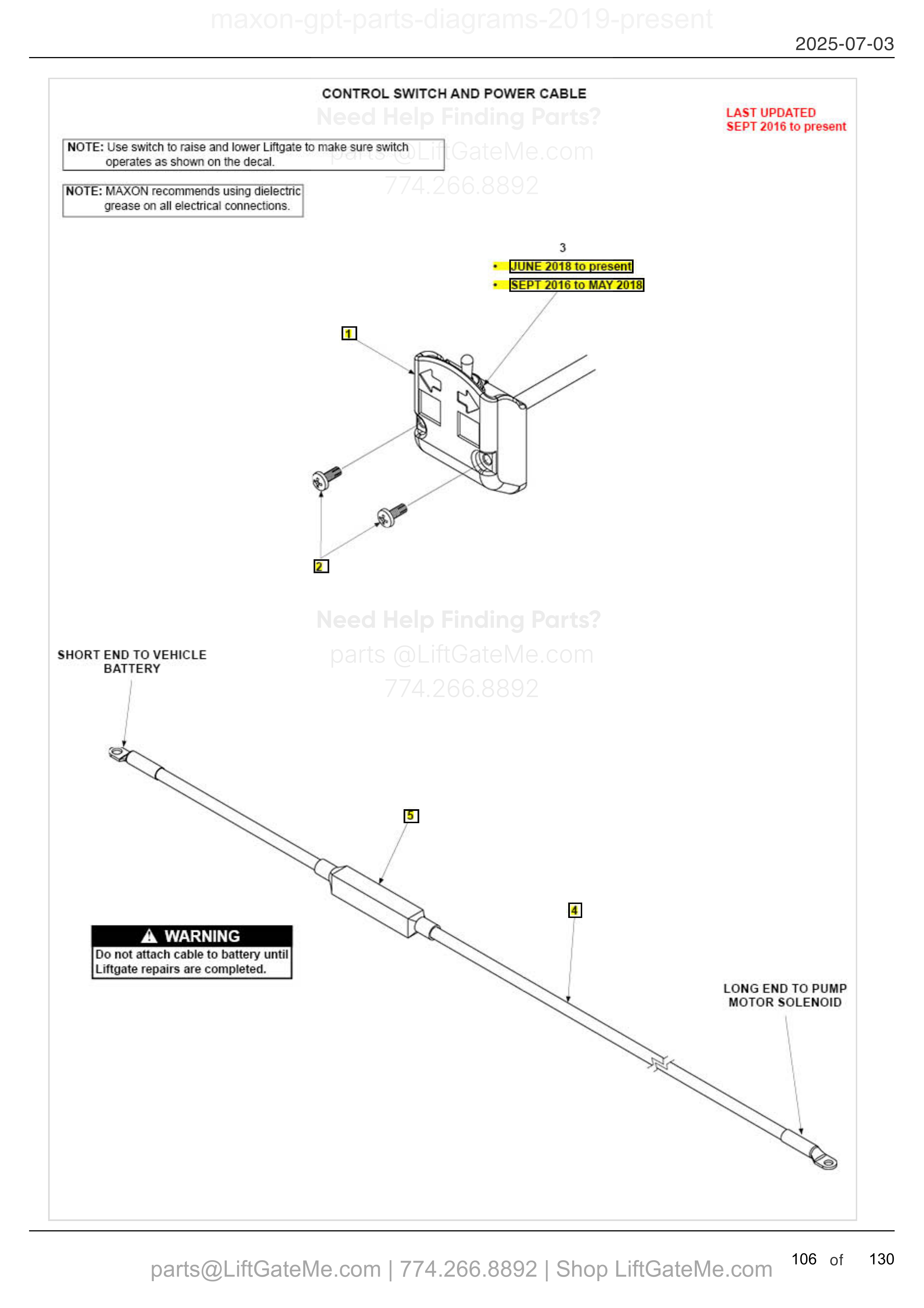CONTROL SWITCH AND POWER CABLE diagram