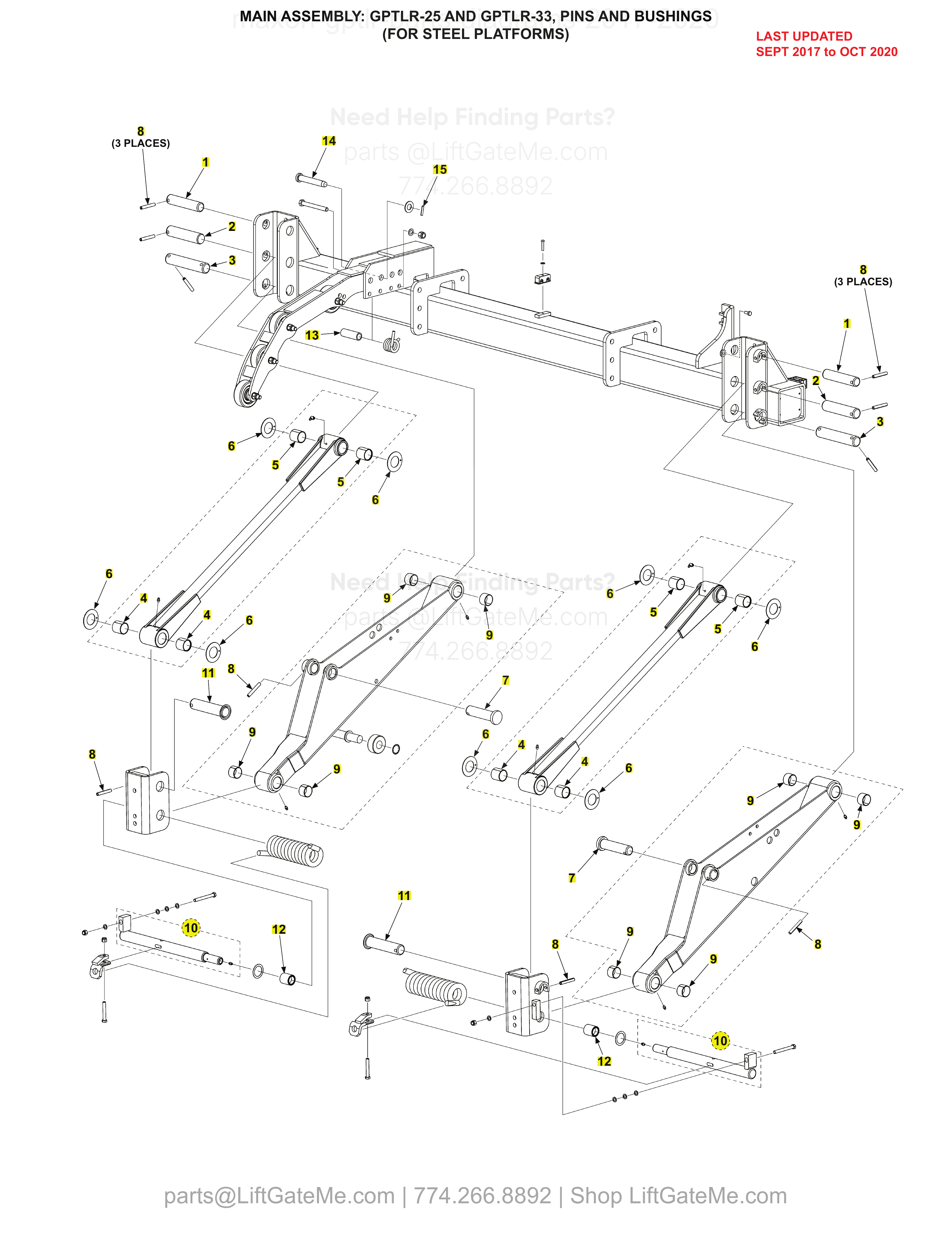 MAIN ASSEMBLY: GPTLR-25 AND GPTLR-33, PINS AND BUSHINGS (FOR STEEL PLATFORMS) diagram
