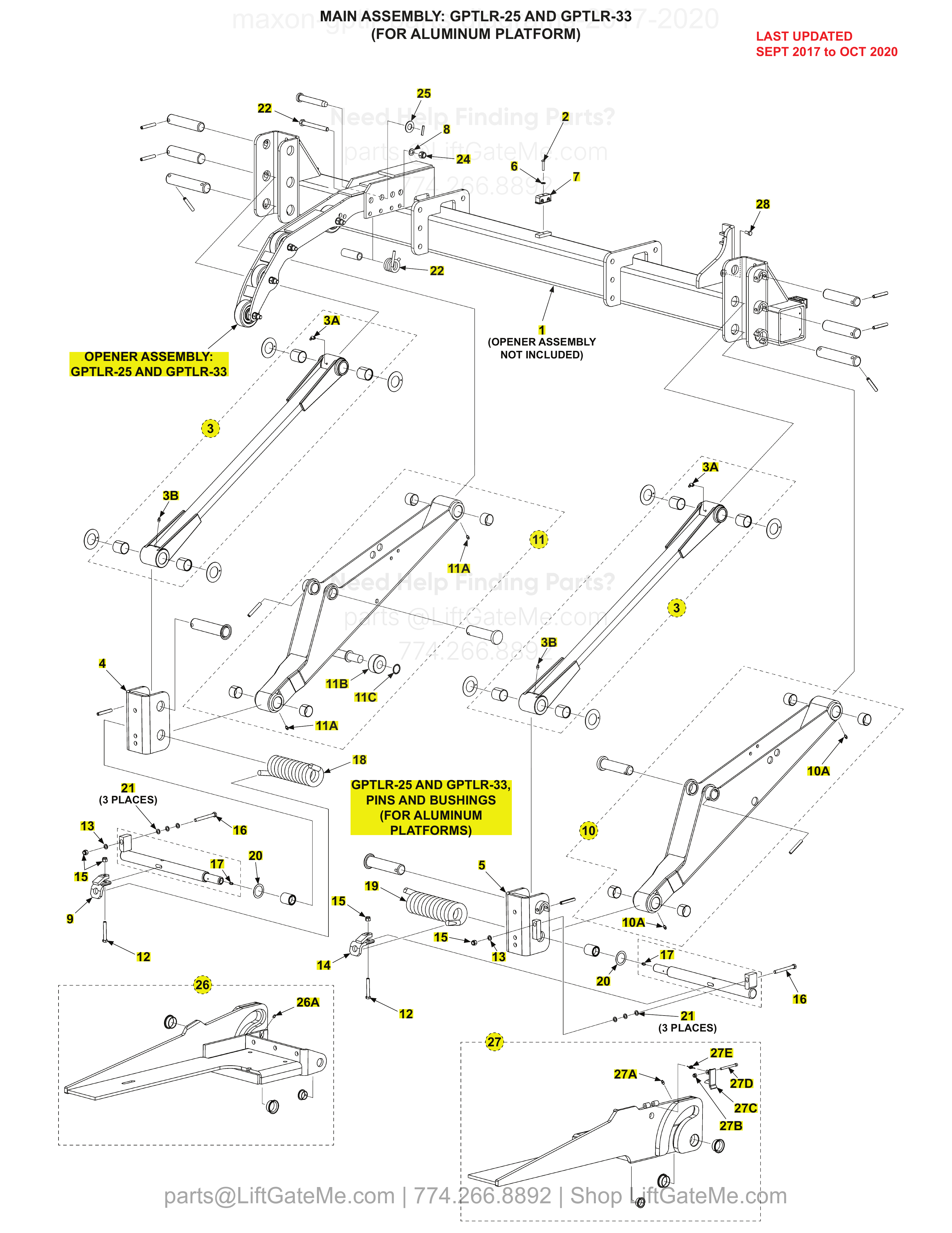 MAIN ASSEMBLY: GPTLR-25 AND GPTLR-33 (FOR ALUMINUM PLATFORM) diagram