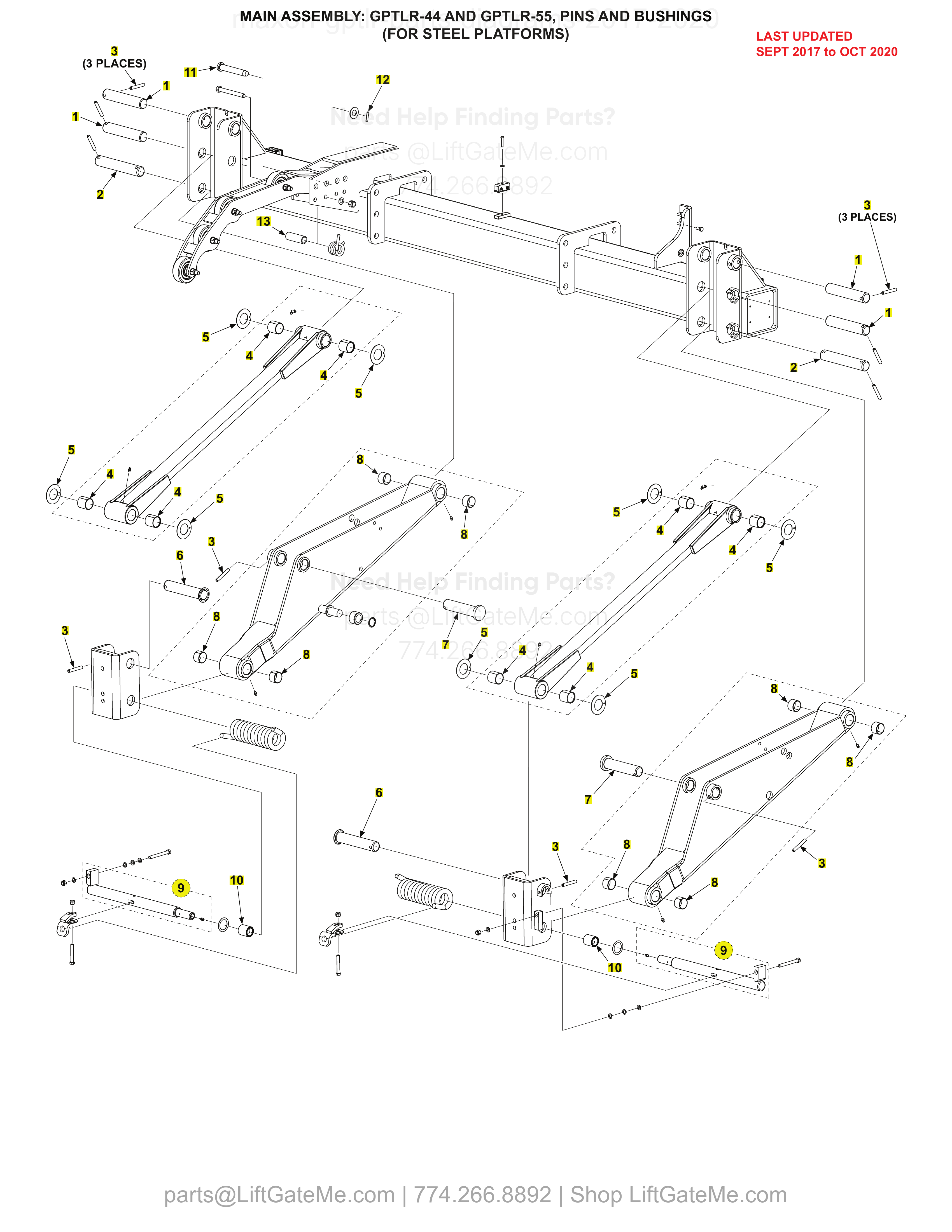 MAIN ASSEMBLY: GPTLR-44 AND GPTLR-55, PINS AND BUSHINGS (FOR STEEL PLATFORMS) diagram