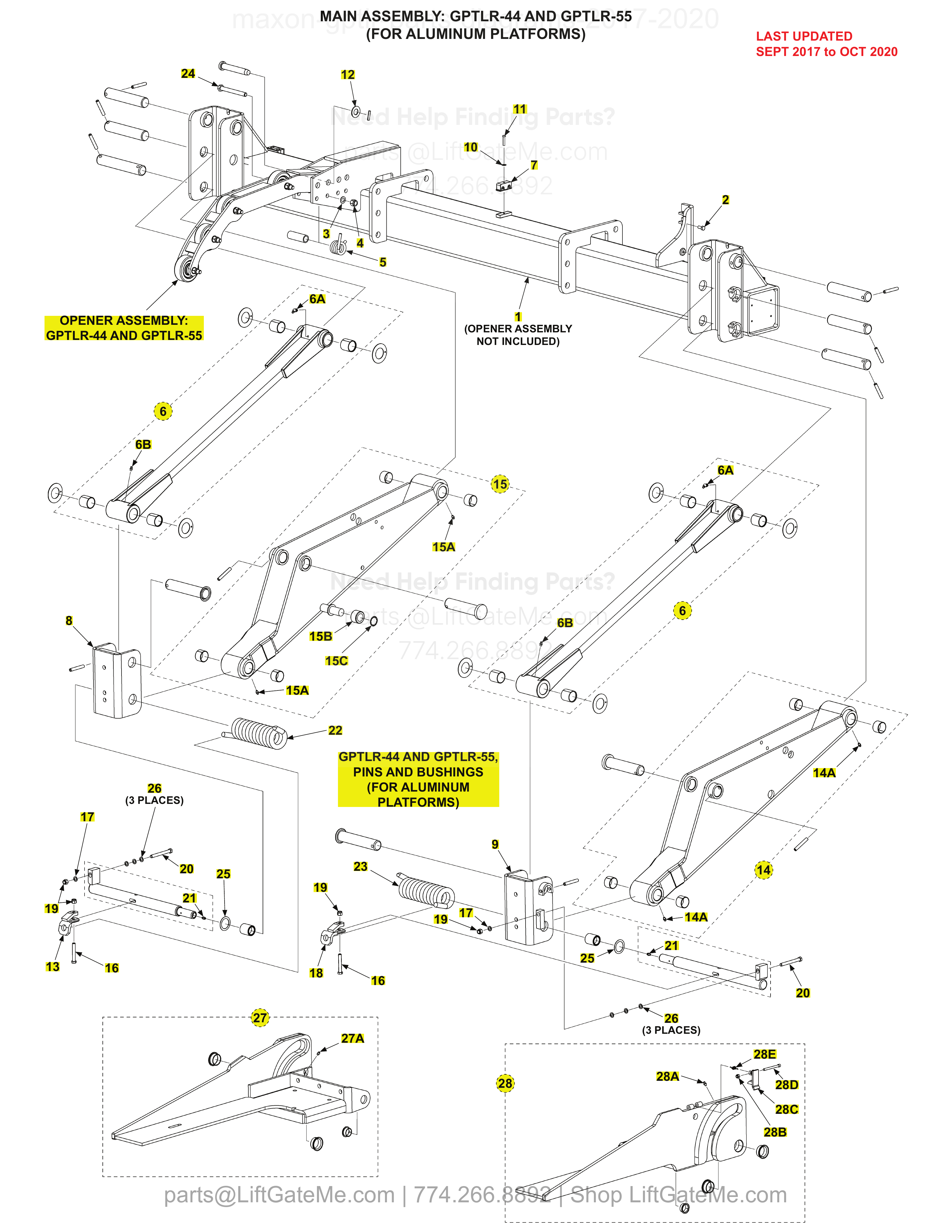 MAIN ASSEMBLY: GPTLR-44 AND GPTLR-55 (FOR ALUMINUM PLATFORMS) diagram