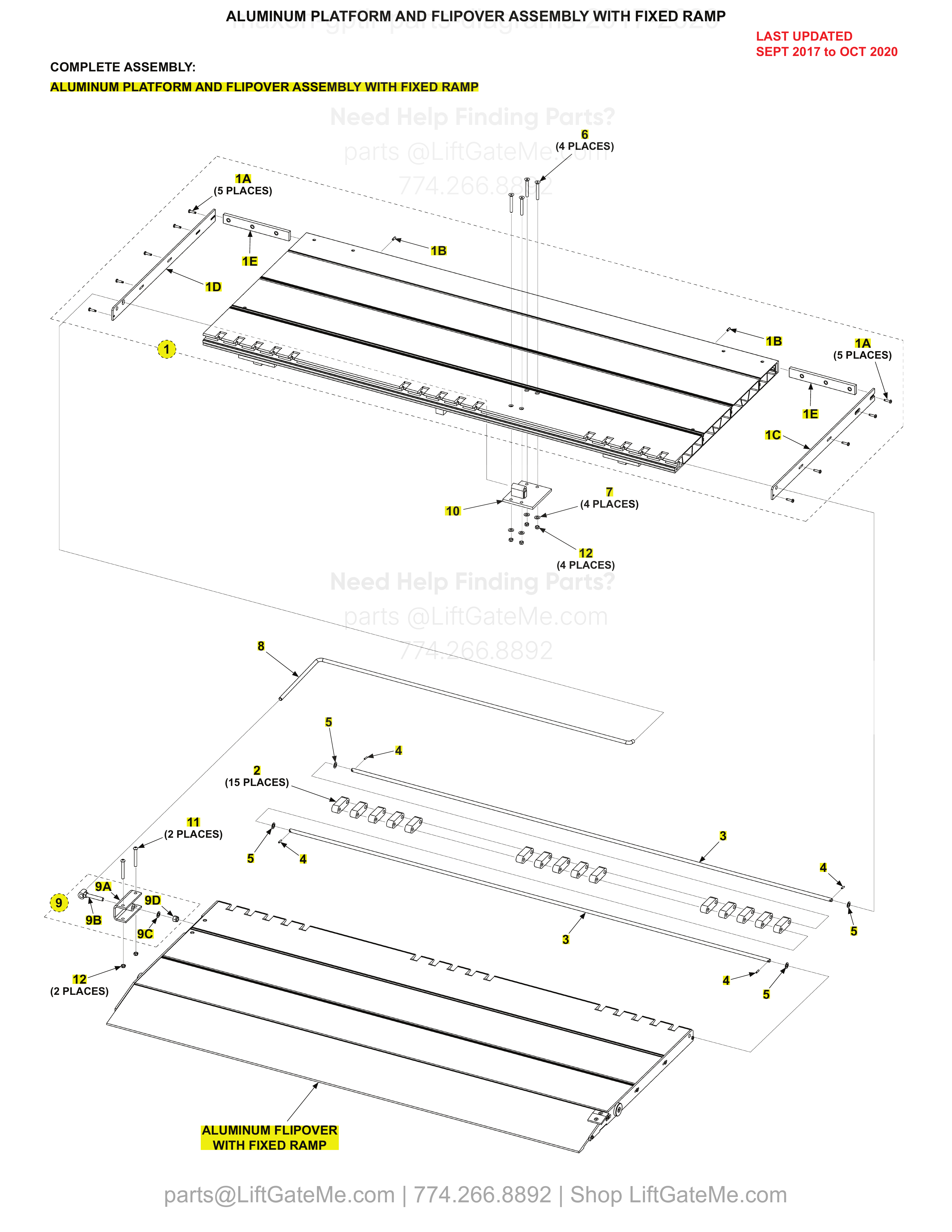 ALUMINUM PLATFORM AND FLIPOVER ASSEMBLY WITH FIXED RAMP diagram