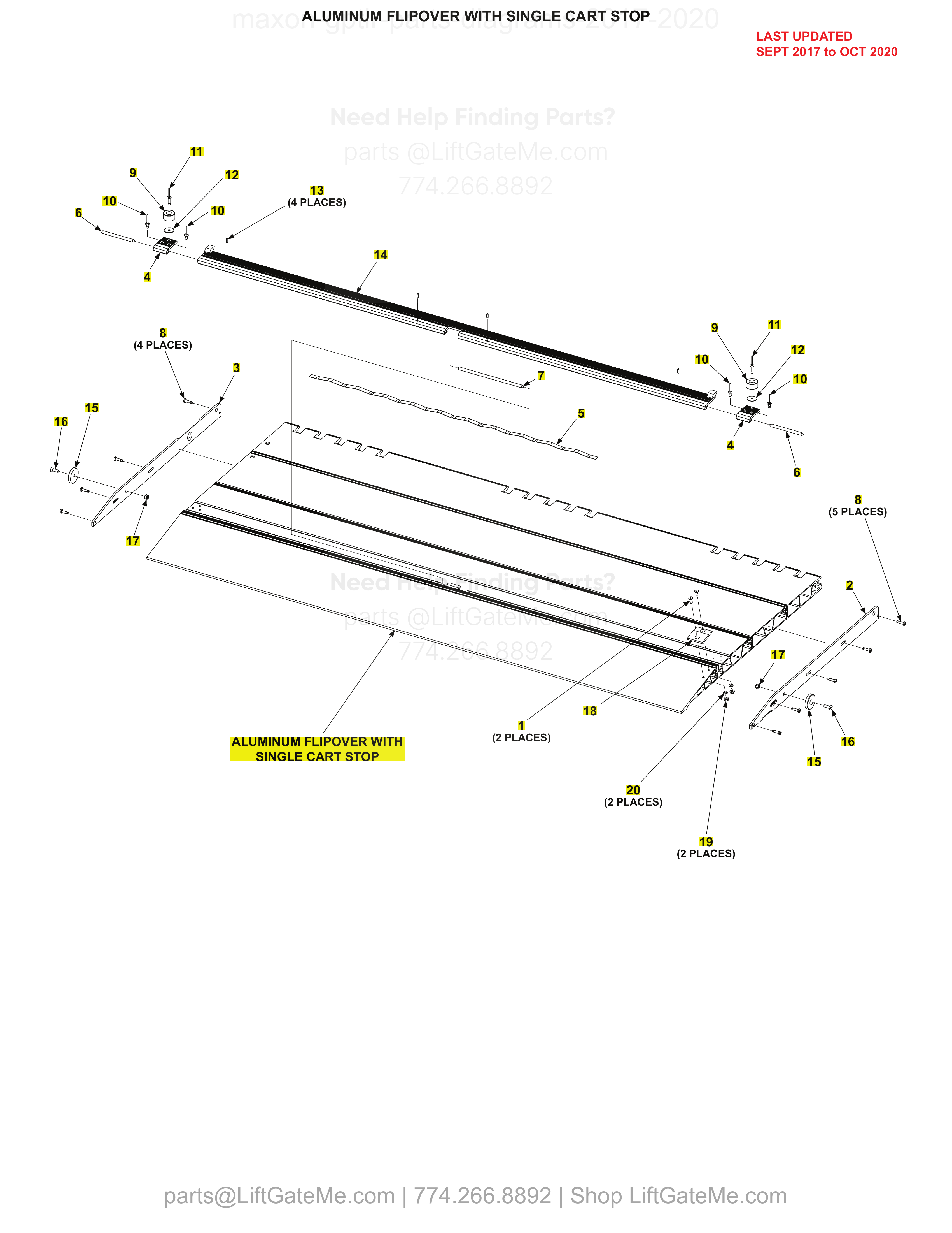 ALUMINUM FLIPOVER WITH SINGLE CART STOP diagram