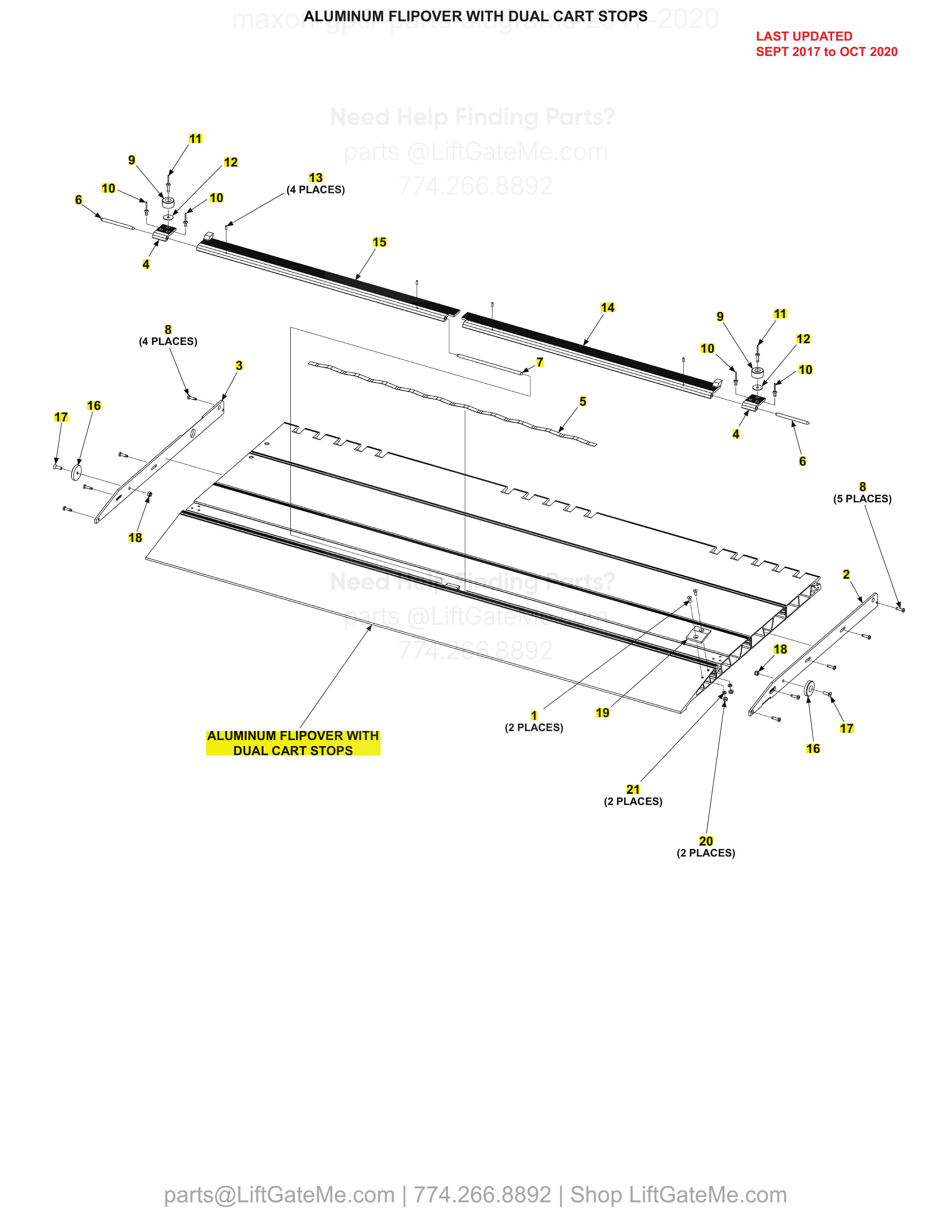 ALUMINUM FLIPOVER WITH DUAL CART STOPS diagram