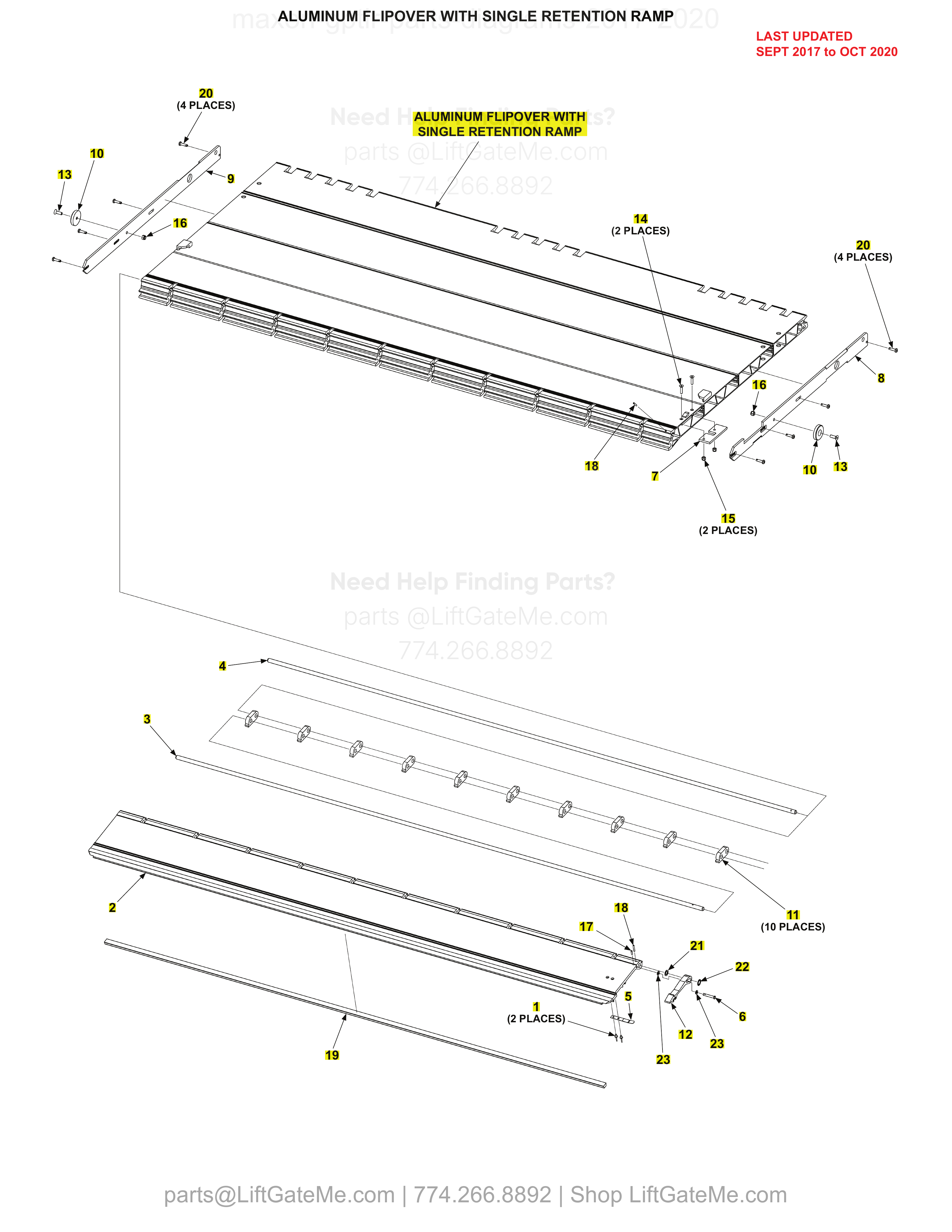 ALUMINUM FLIPOVER WITH SINGLE RETENTION RAMP diagram