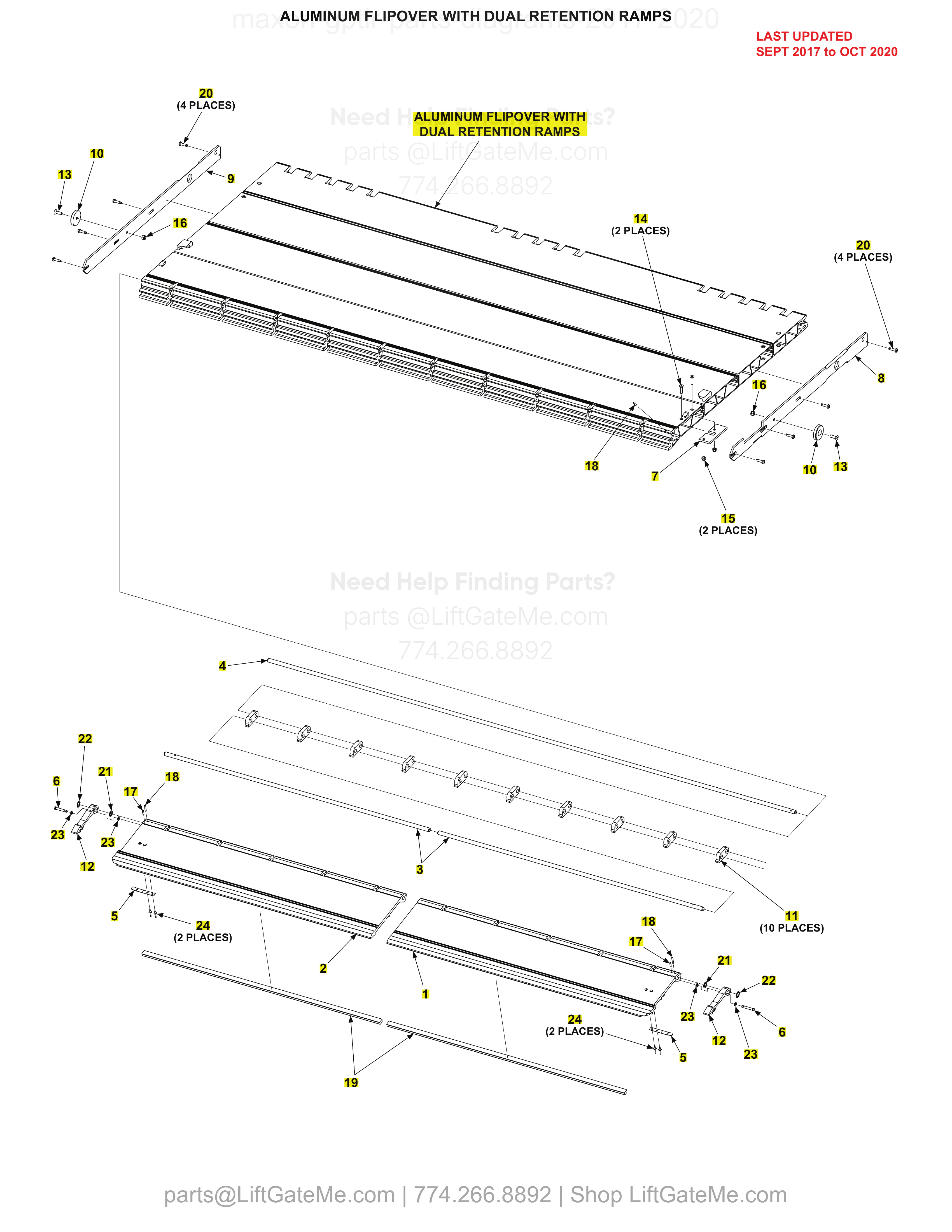 ALUMINUM FLIPOVER WITH DUAL RETENTION RAMPS diagram