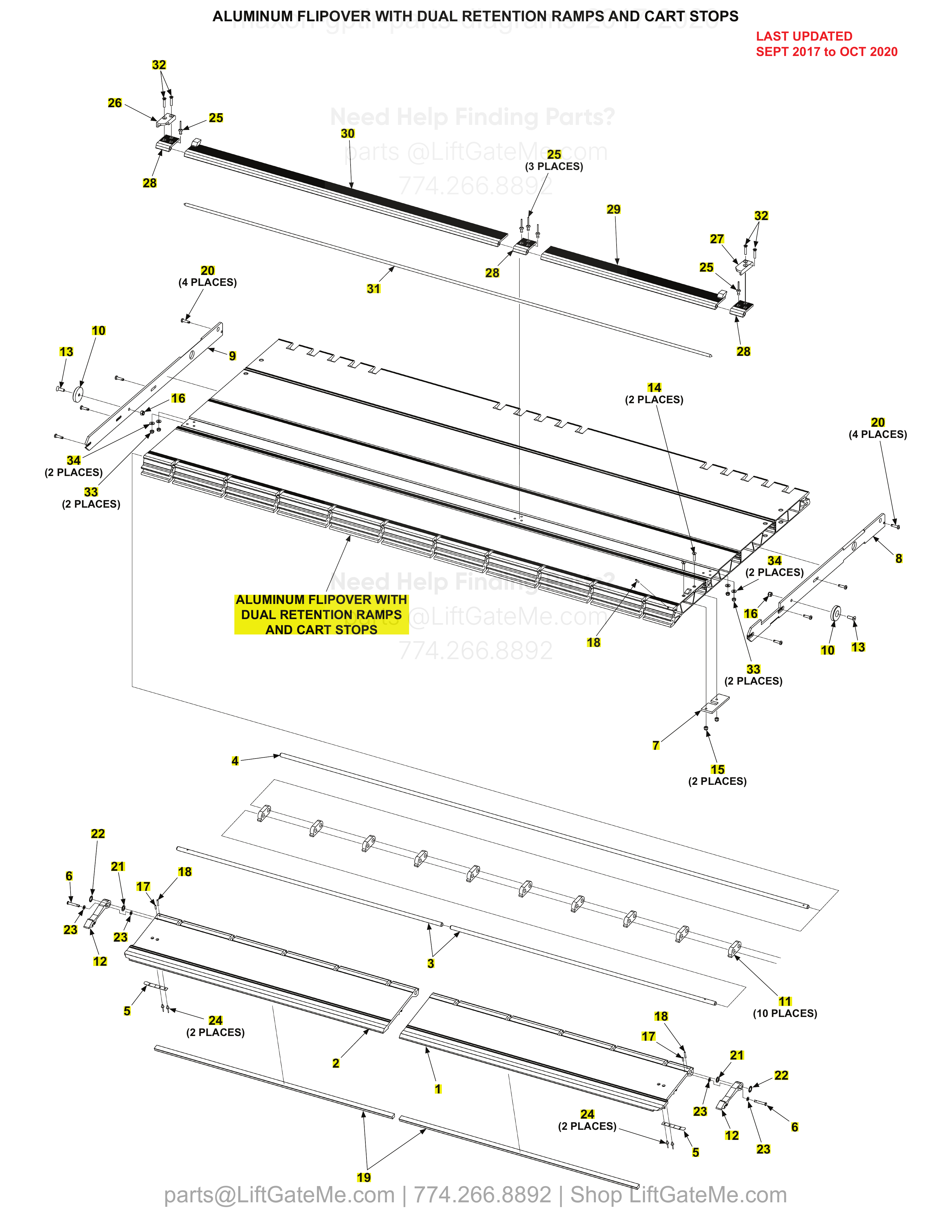 ALUMINUM FLIPOVER WITH DUAL RETENTION RAMPS AND CART STOPS diagram