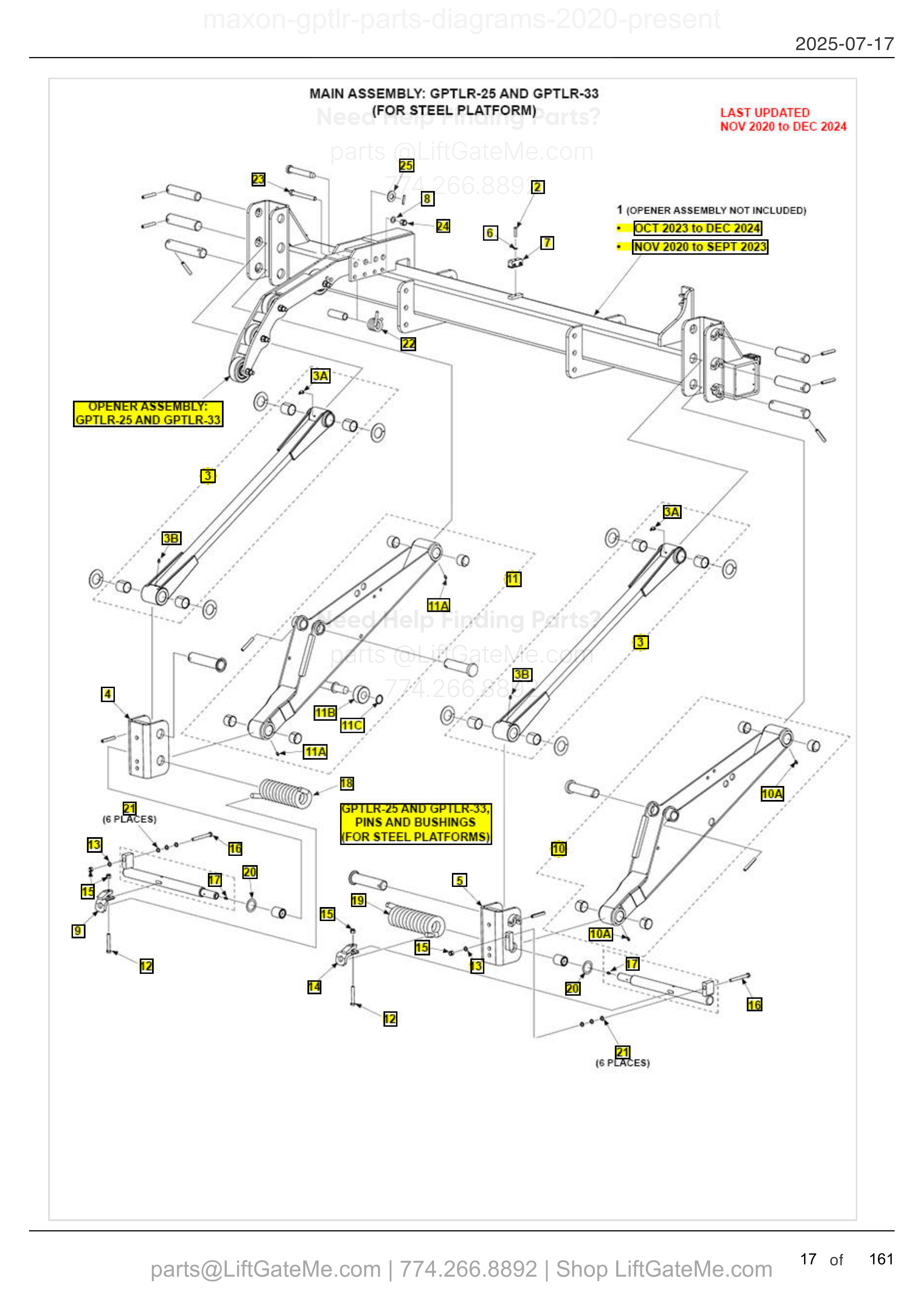 MAIN ASSEMBLY: GPTLR-25 AND GPTLR-33 (FOR STEEL PLATFORM) diagram