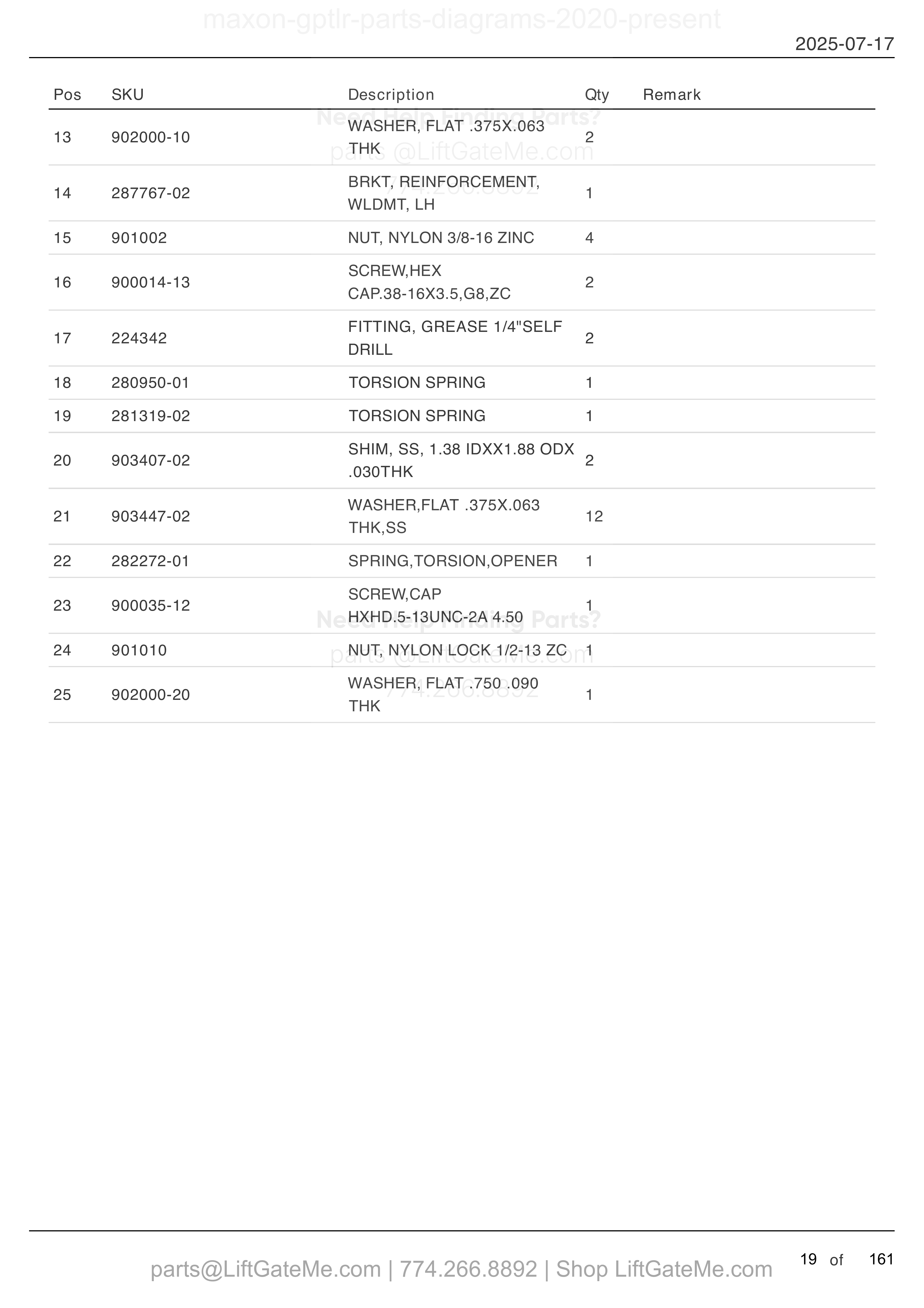 MAIN ASSEMBLY: GPTLR-25 AND GPTLR-33 (FOR STEEL PLATFORM) parts table
