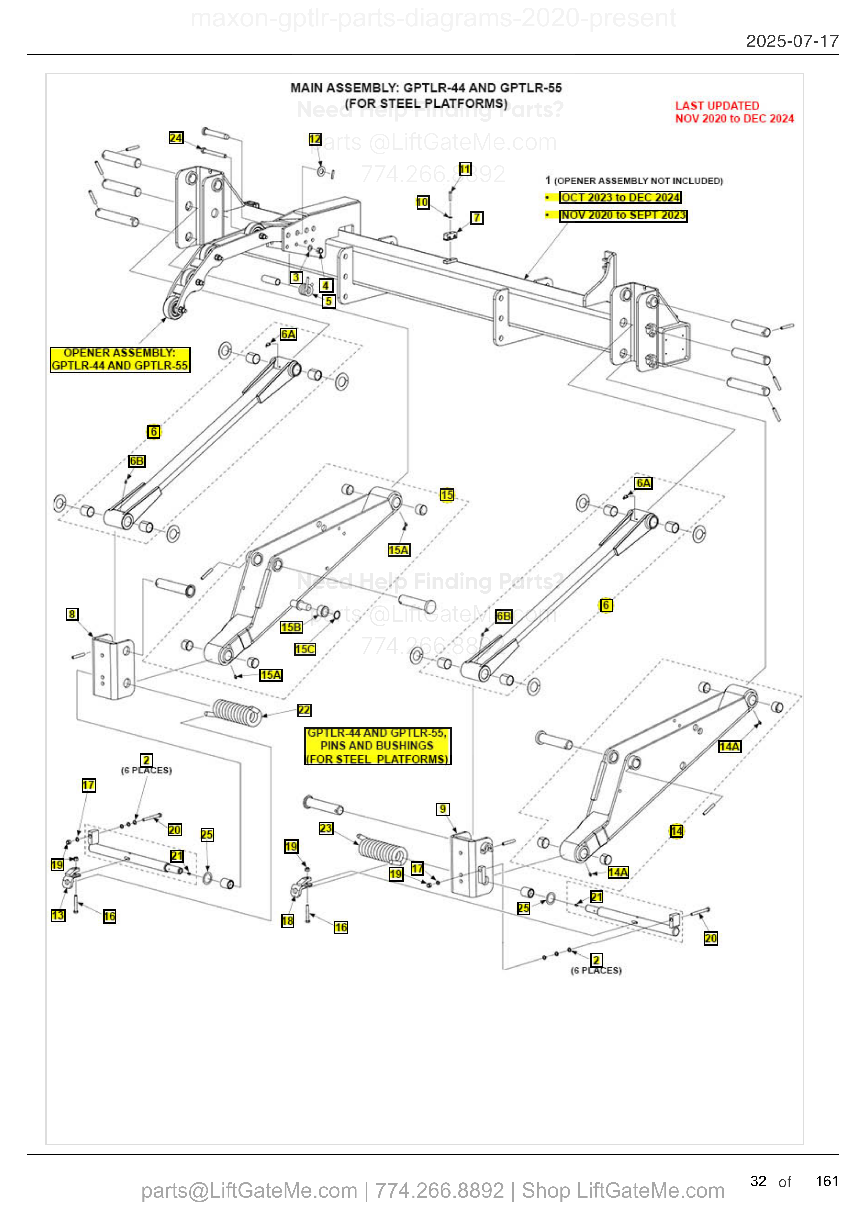 MAIN ASSEMBLY: GPTLR-44 AND GPTLR-55 (FOR STEEL PLATFORMS) diagram