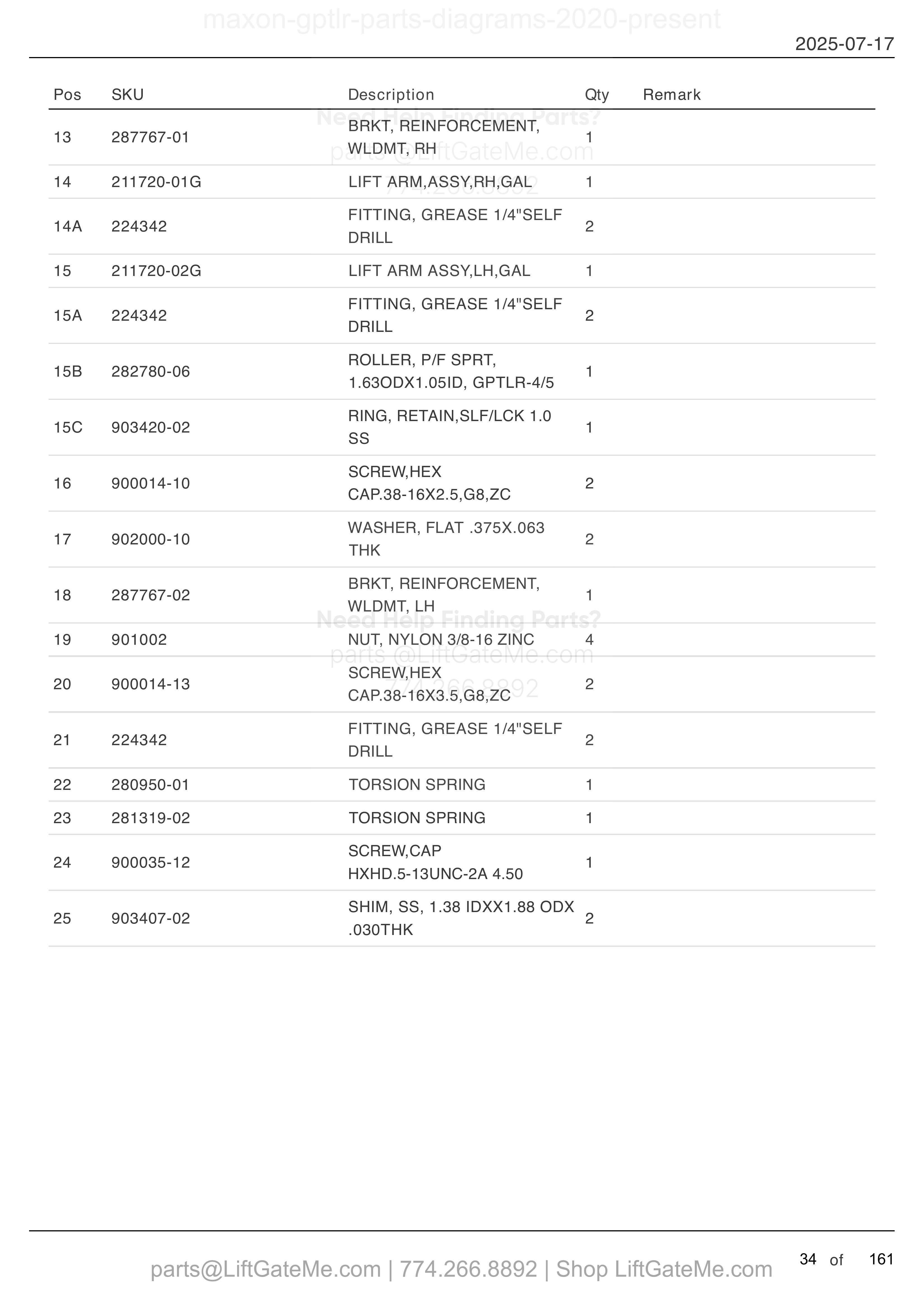 MAIN ASSEMBLY: GPTLR-44 AND GPTLR-55 (FOR STEEL PLATFORMS) parts table