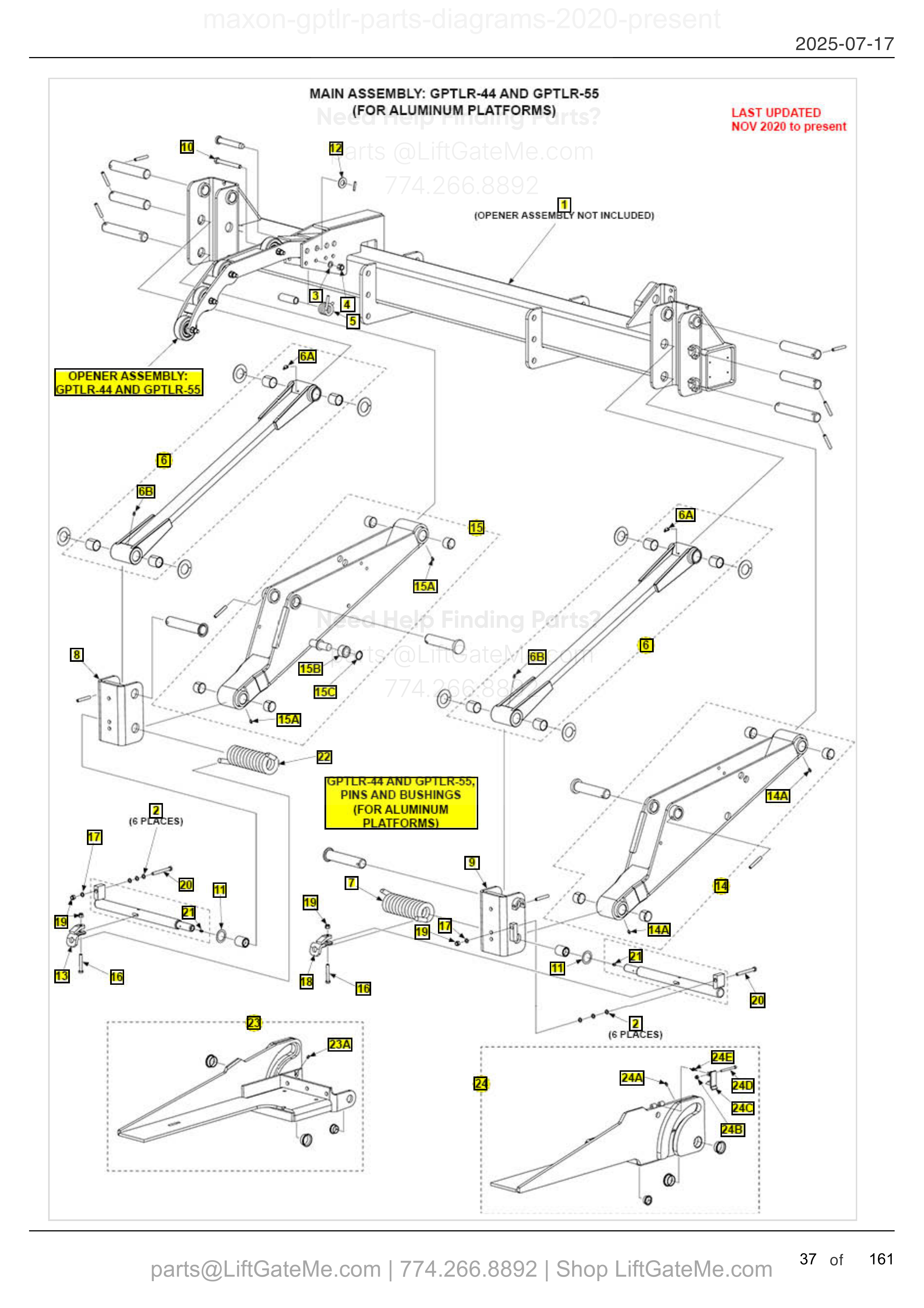 MAIN ASSEMBLY: GPTLR-44 AND GPTLR-55 (FOR ALUMINUM PLATFORMS) diagram