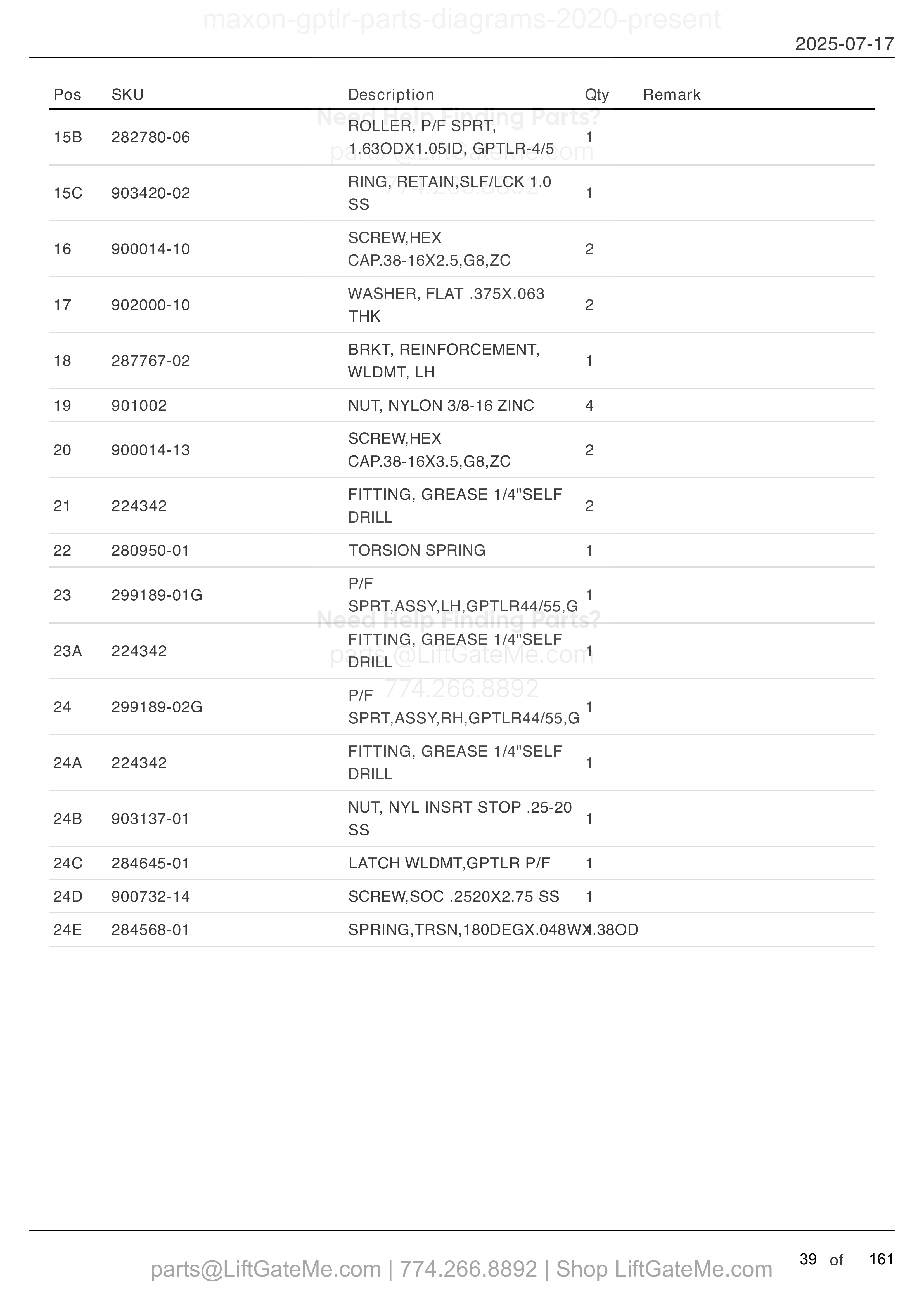 MAIN ASSEMBLY: GPTLR-44 AND GPTLR-55 (FOR ALUMINUM PLATFORMS) (continued) parts table