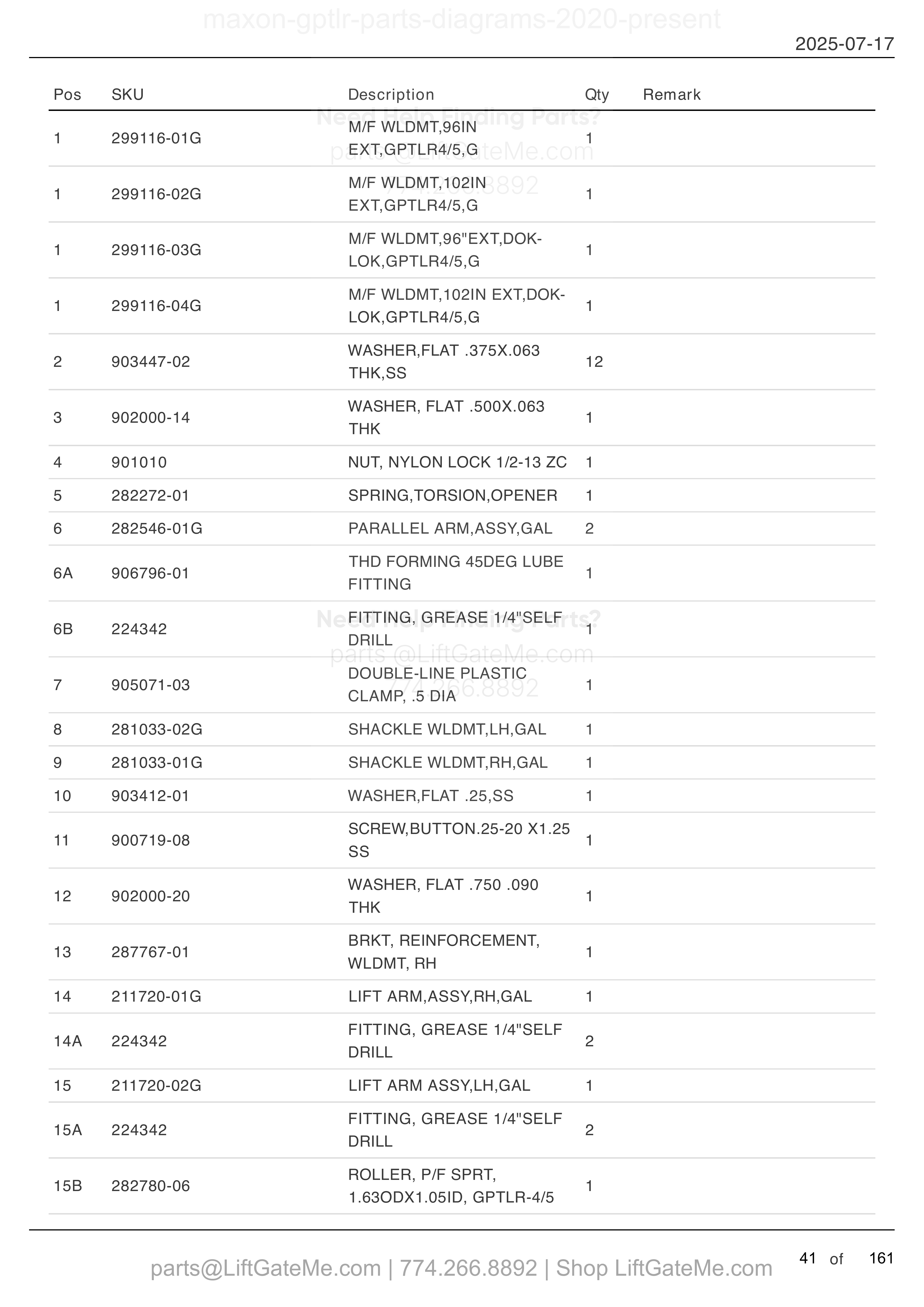 MAIN ASSEMBLY: GPTLR-44 AND GPTLR-55 (FOR ALUMINUM PLATFORMS) parts table