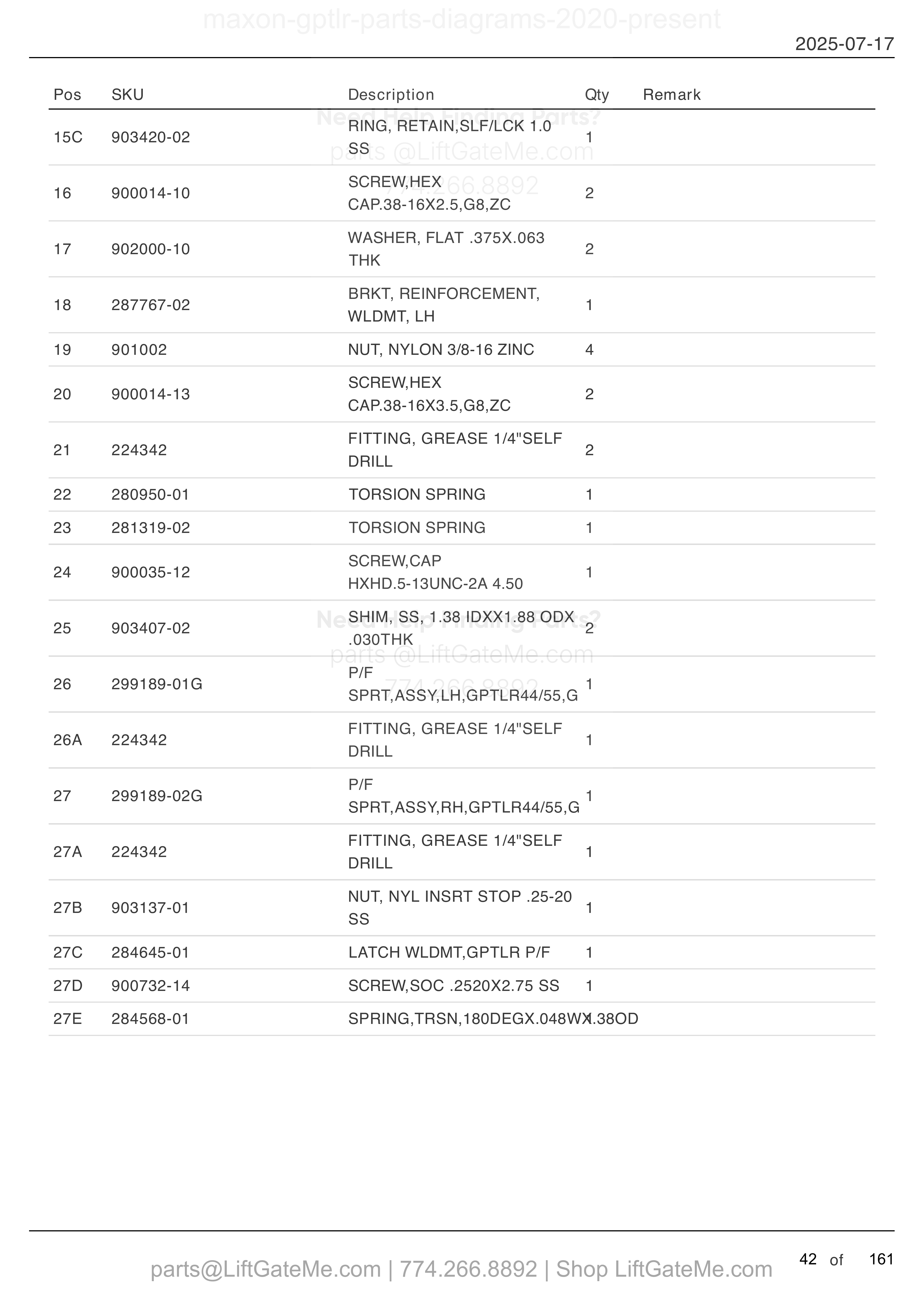 MAIN ASSEMBLY: GPTLR-44 AND GPTLR-55 (FOR ALUMINUM PLATFORMS) parts table