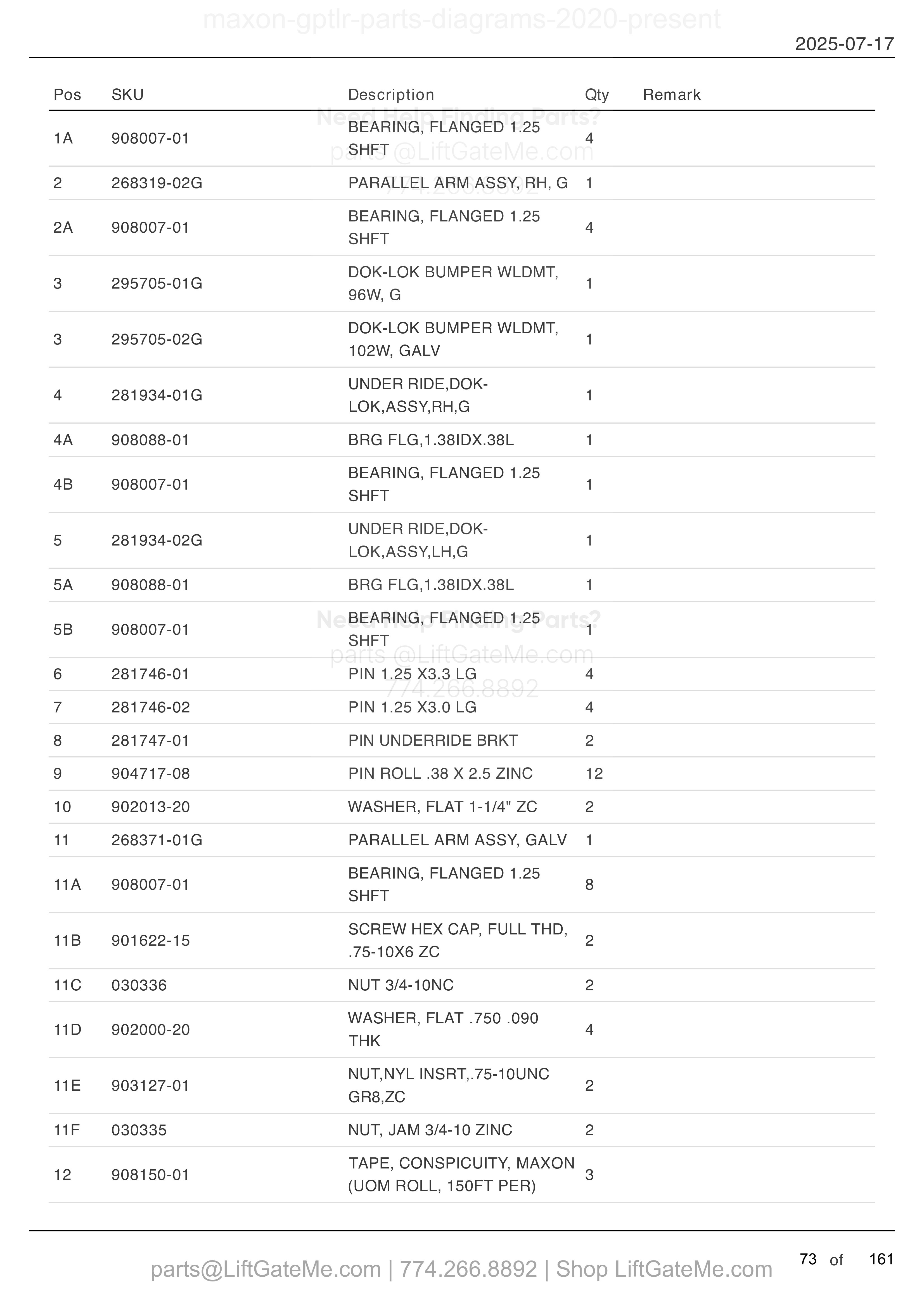 DOK-LOK: GPTLR-44 AND GPTLR-55 parts table
