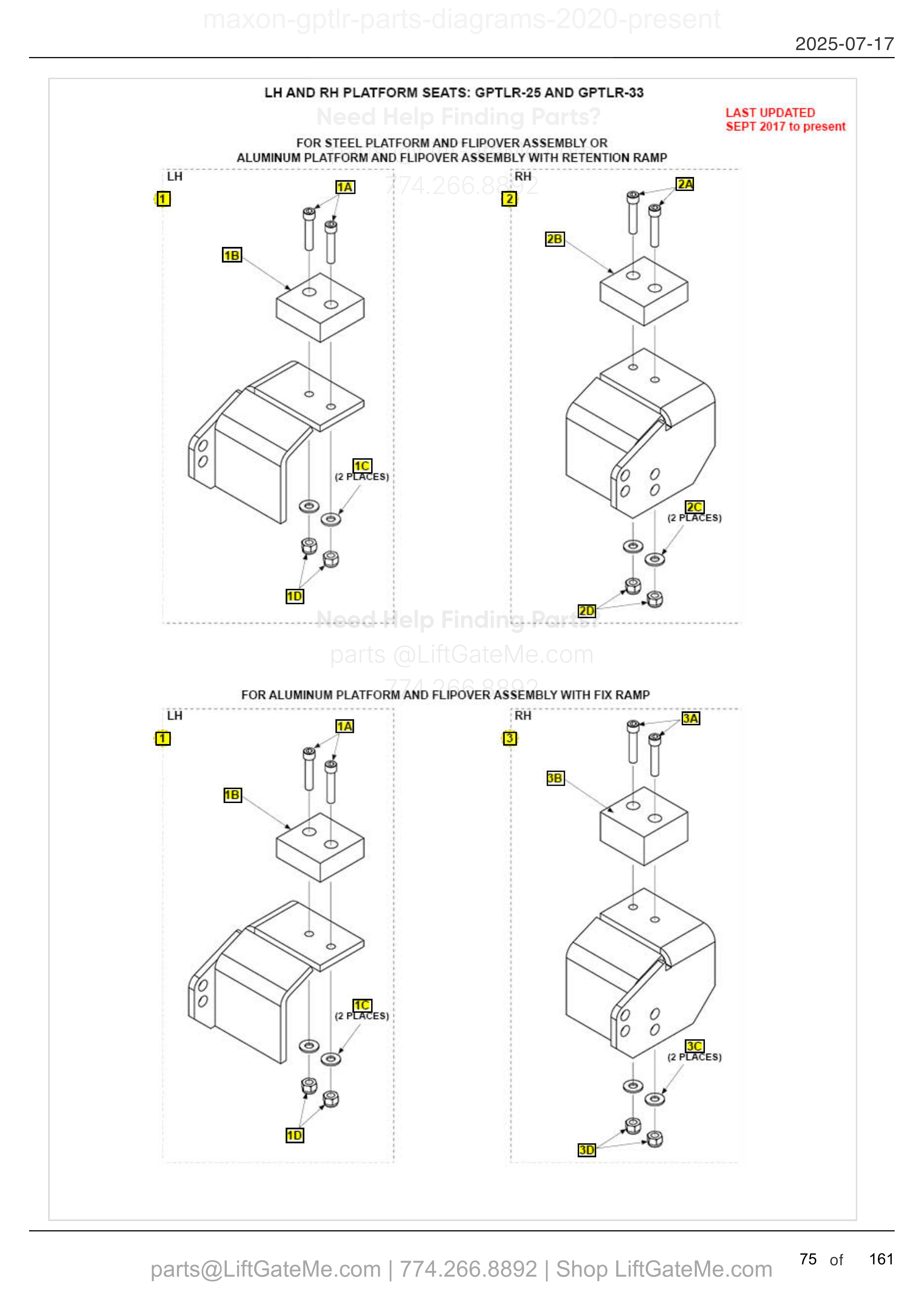 LH AND RH PLATFORM SEATS: GPTLR-25 AND GPTLR-33 diagram