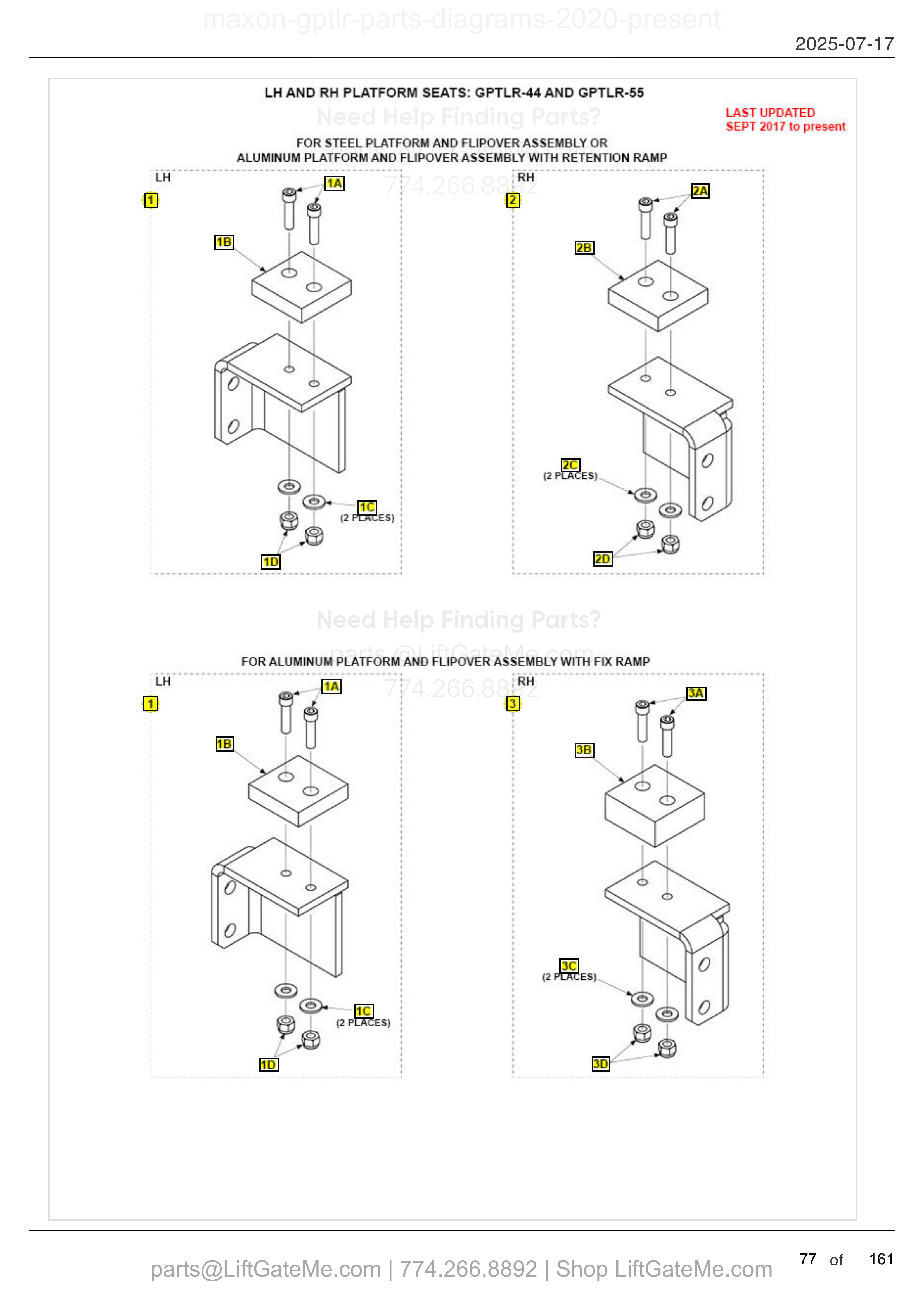 LH AND RH PLATFORM SEATS: GPTLR-44 AND GPTLR-55 diagram