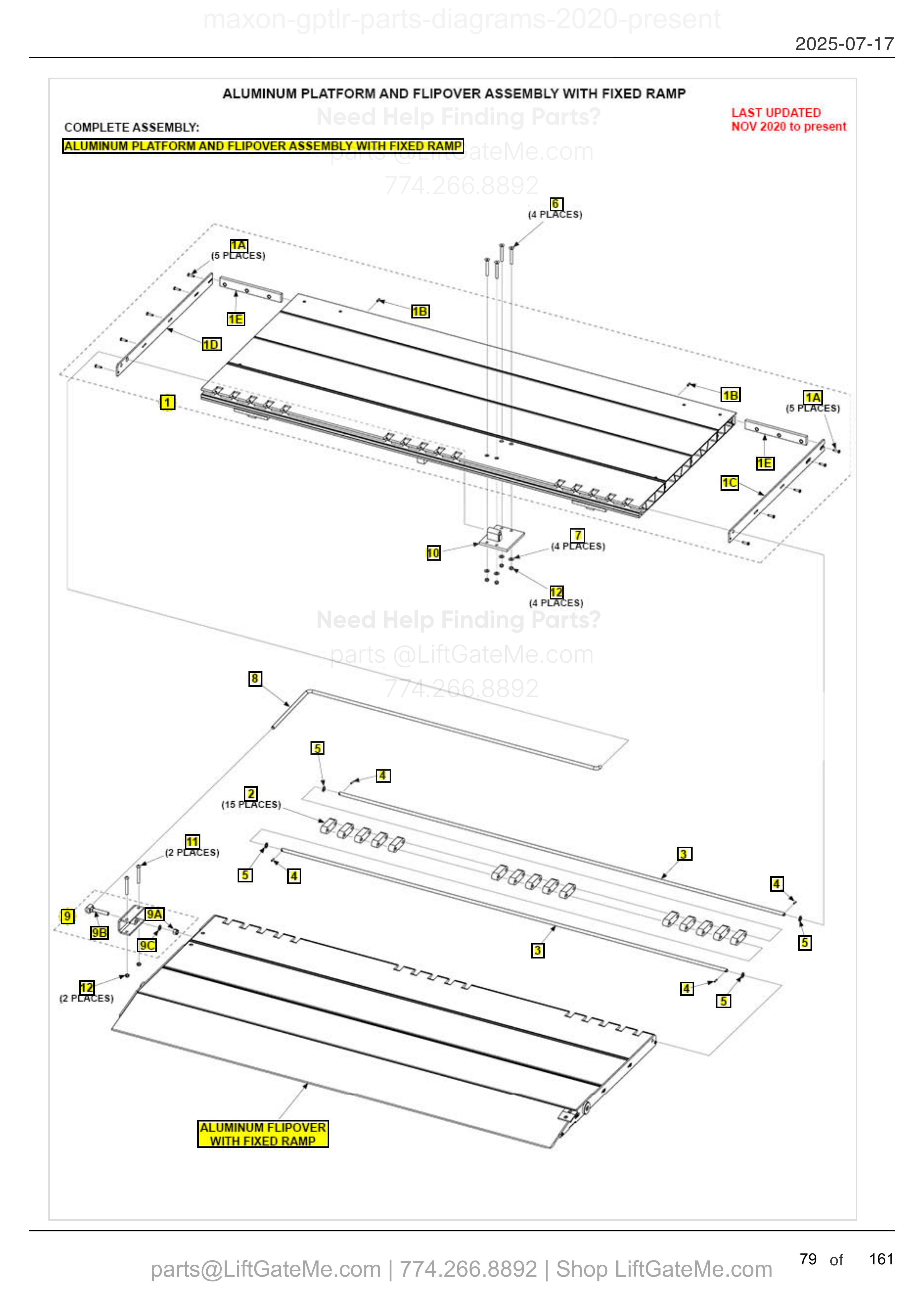 ALUMINUM PLATFORM AND FLIPOVER ASSEMBLY WITH FIXED RAMP diagram