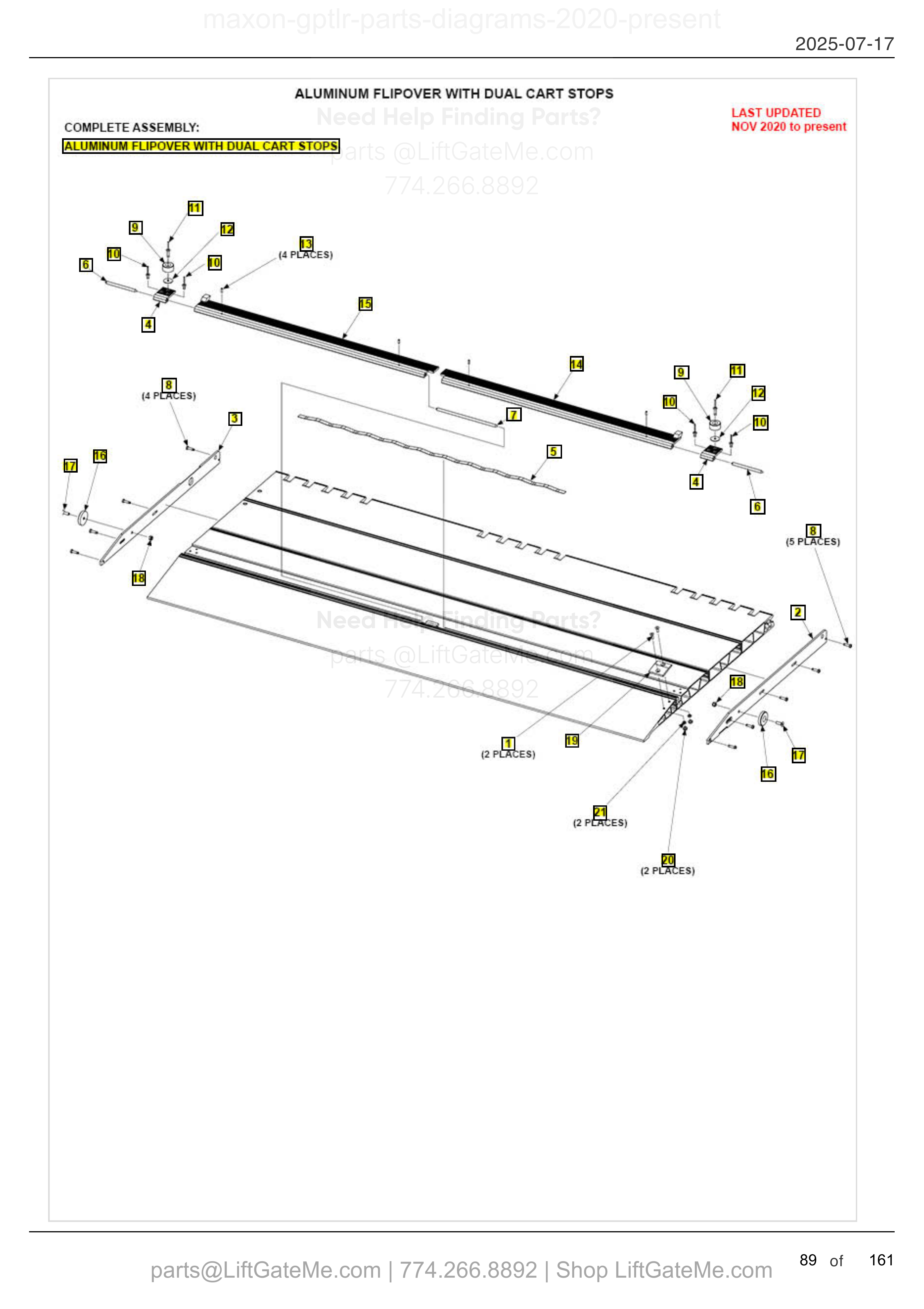 ALUMINUM FLIPOVER WITH DUAL CART STOPS diagram