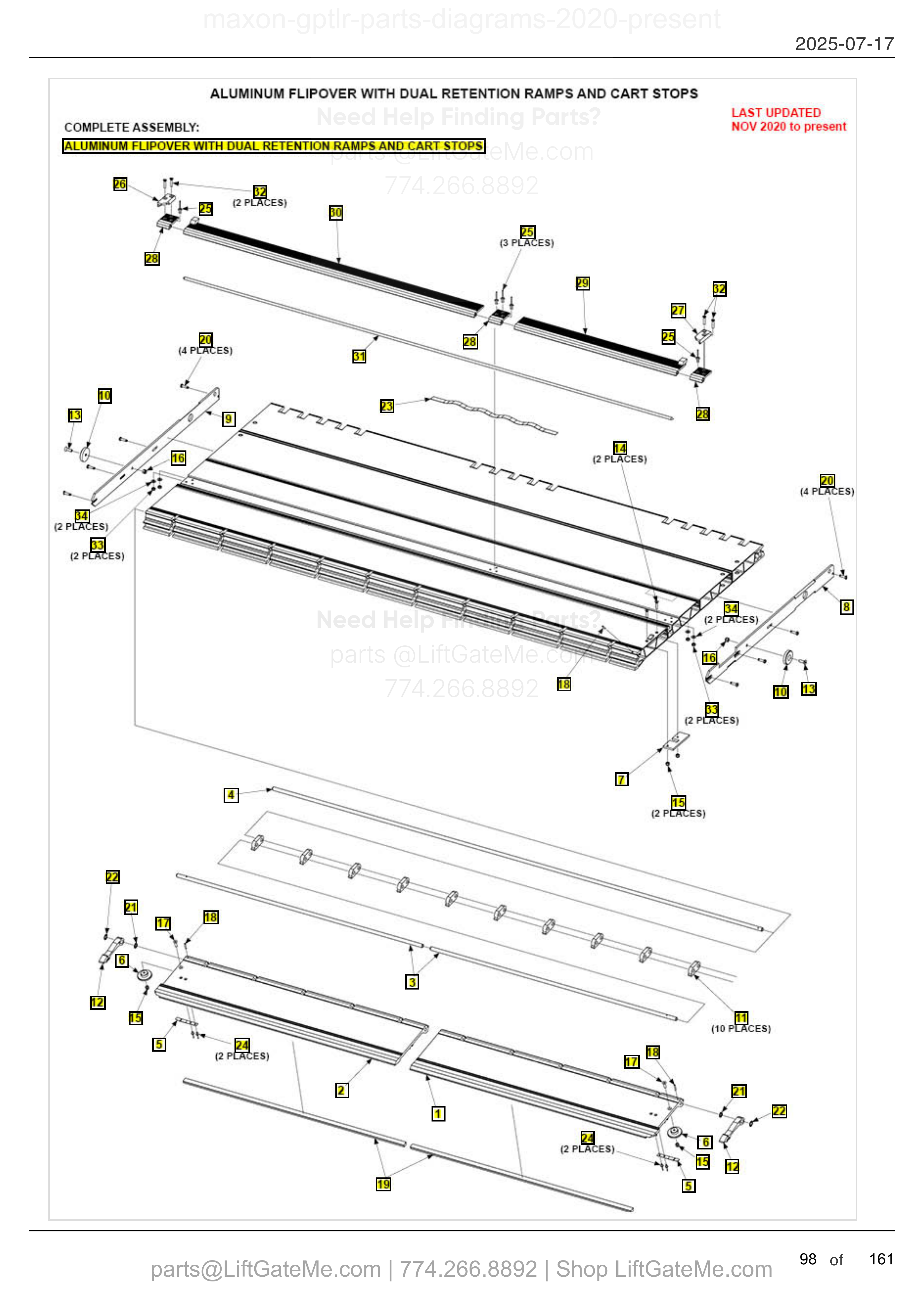 ALUMINUM FLIPOVER WITH DUAL RETENTION RAMPS AND CART STOPS diagram