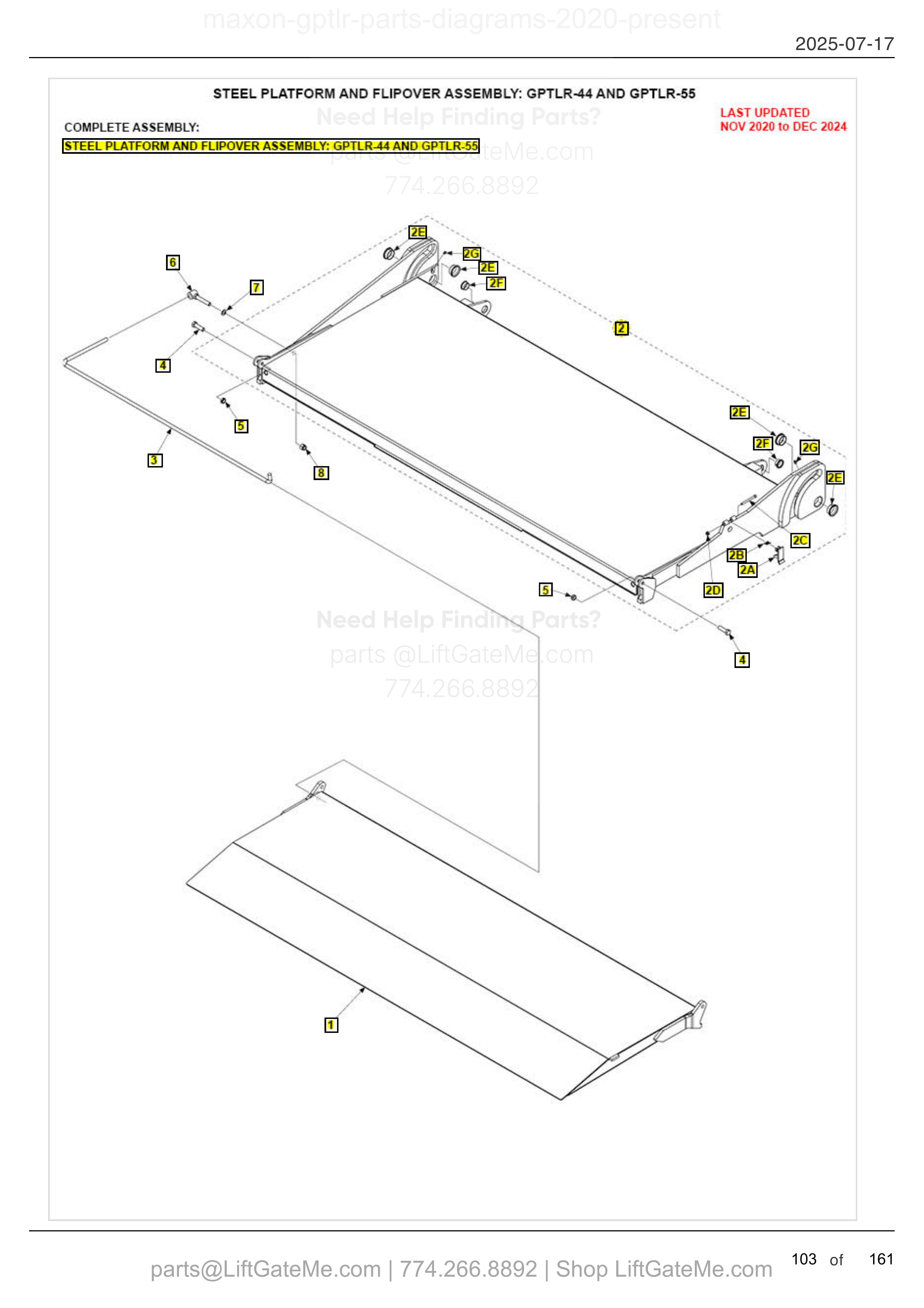 STEEL PLATFORM AND FLIPOVER ASSEMBLY: GPTLR-44 AND GPTLR-55 diagram