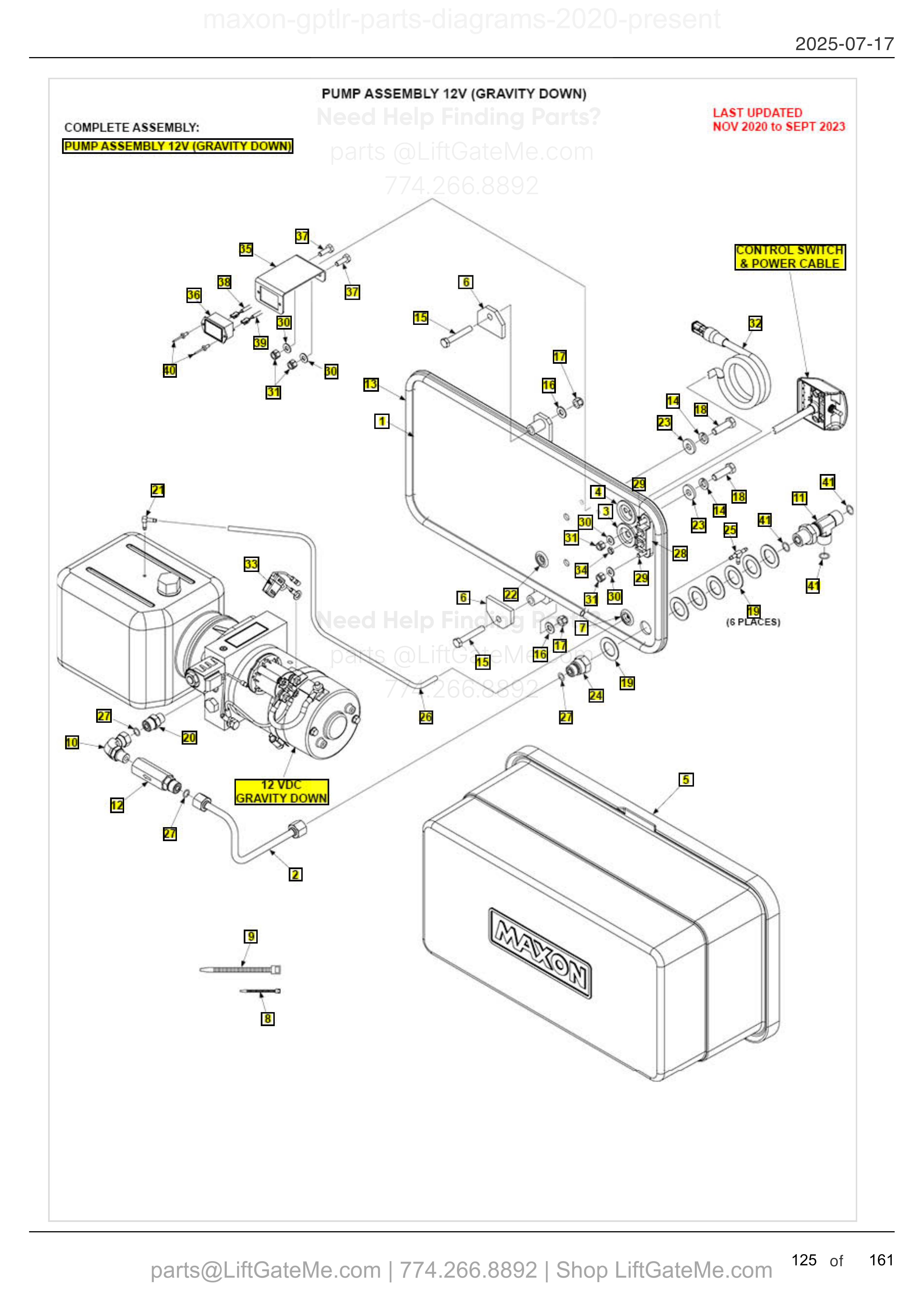 PUMP ASSEMBLY 12V (GRAVITY DOWN) diagram