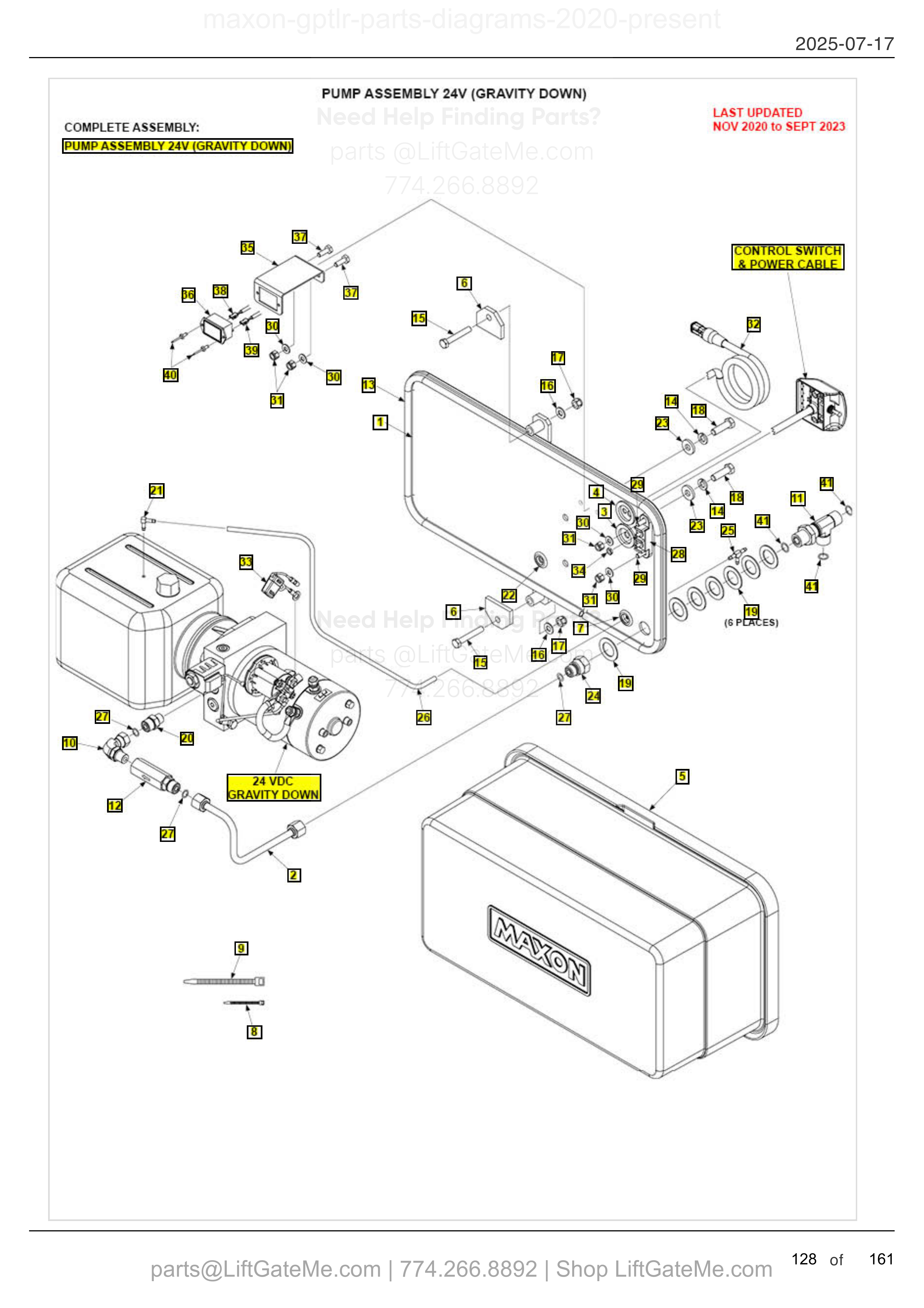 PUMP ASSEMBLY 24V (GRAVITY DOWN) diagram
