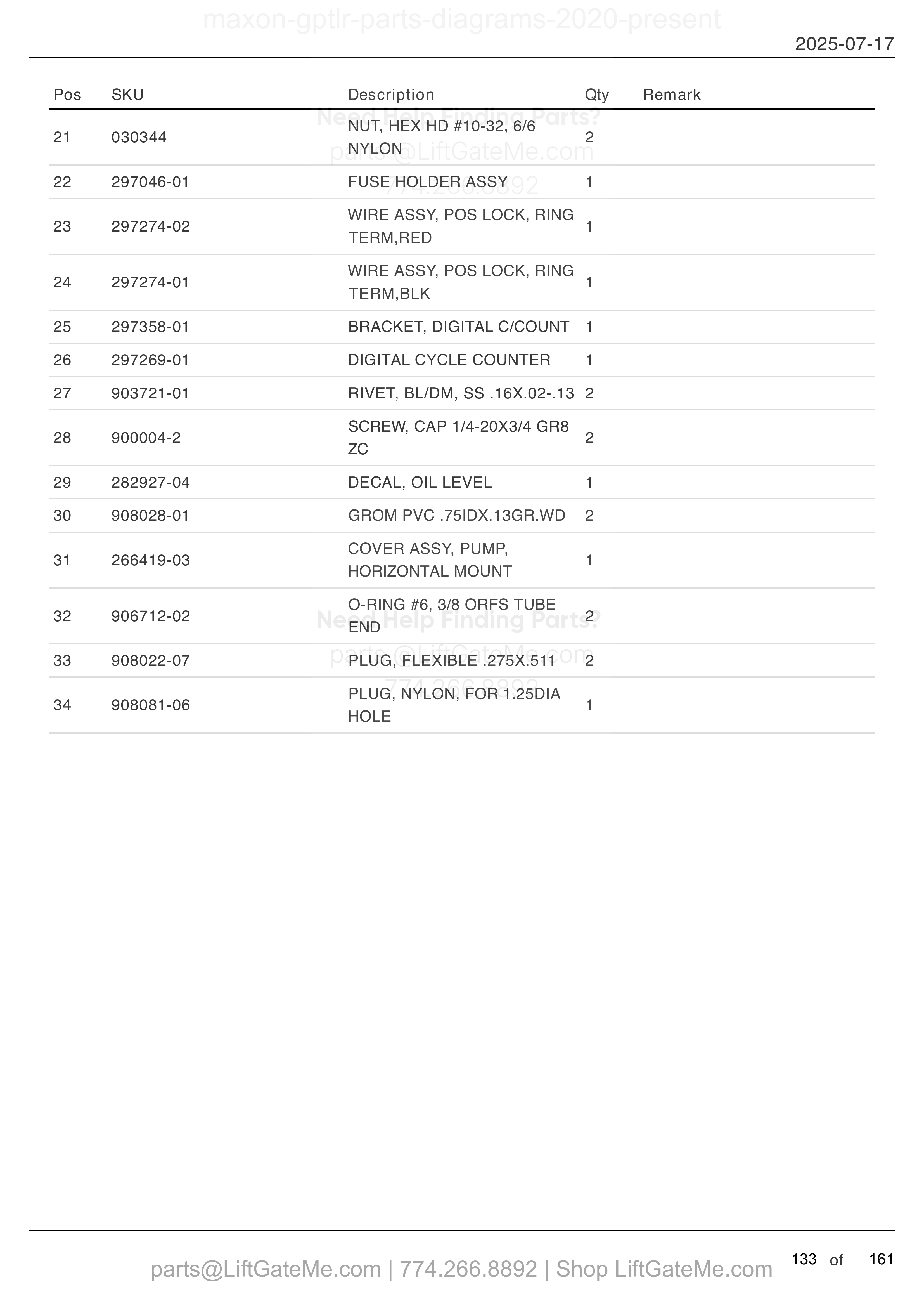PUMP ASSEMBLY (POWER DOWN) (continued) parts table