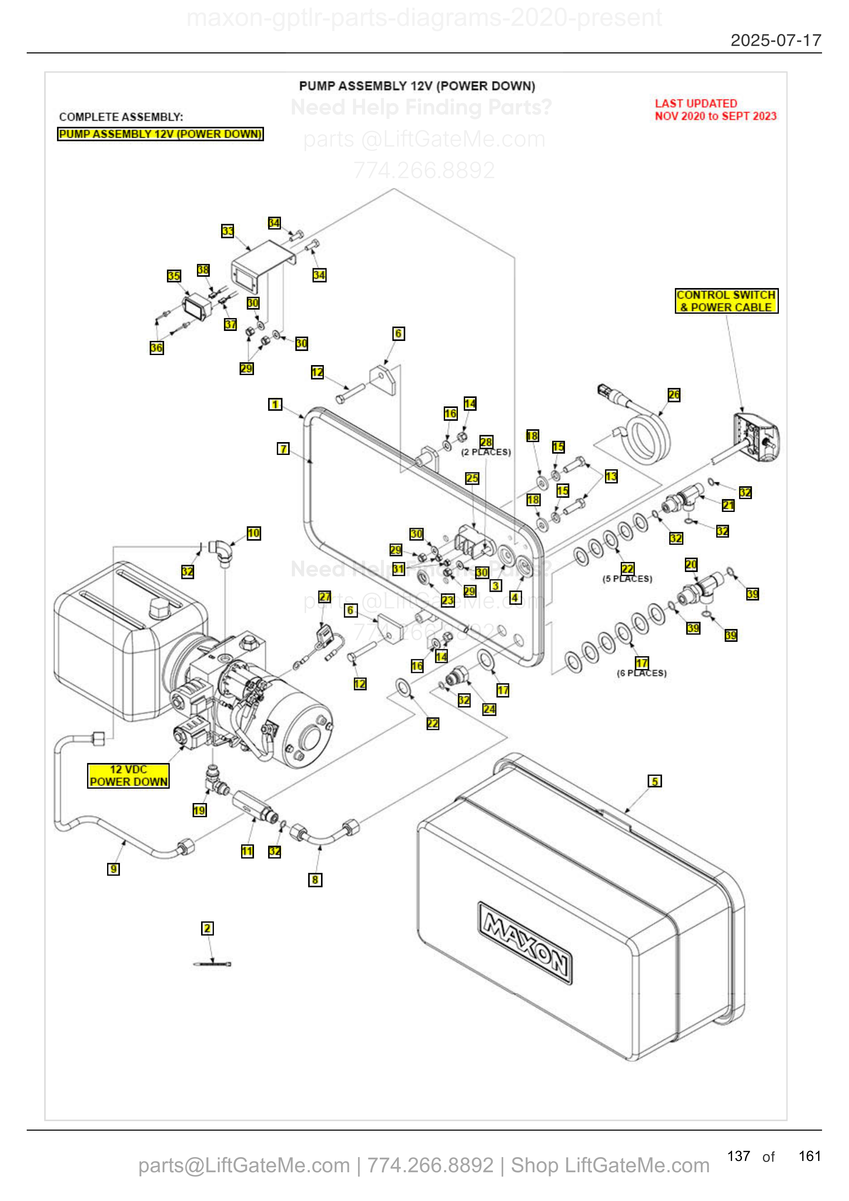 PUMP ASSEMBLY 12V (POWER DOWN) diagram
