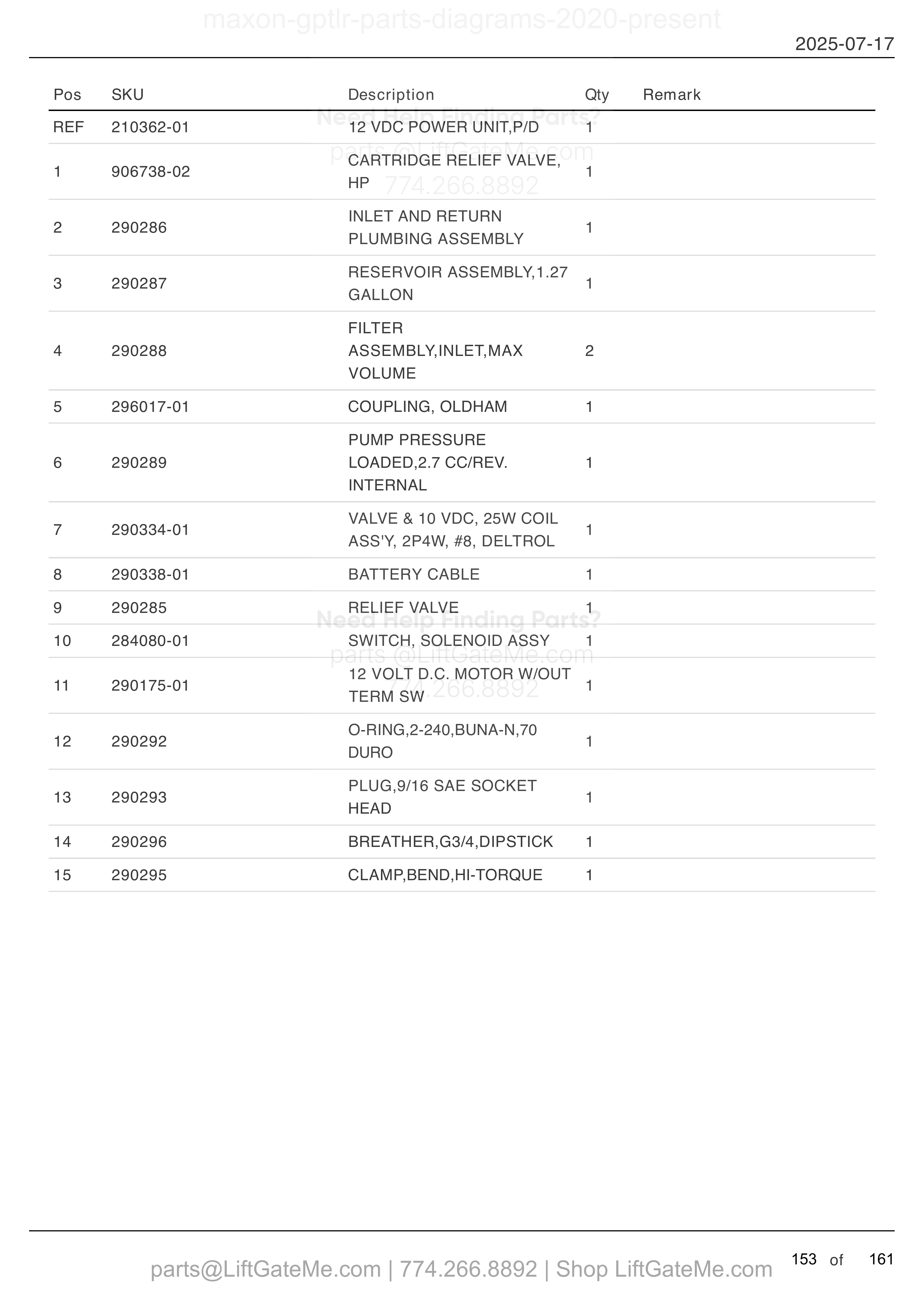 12 VDC POWER UNIT (POWER DOWN) parts table