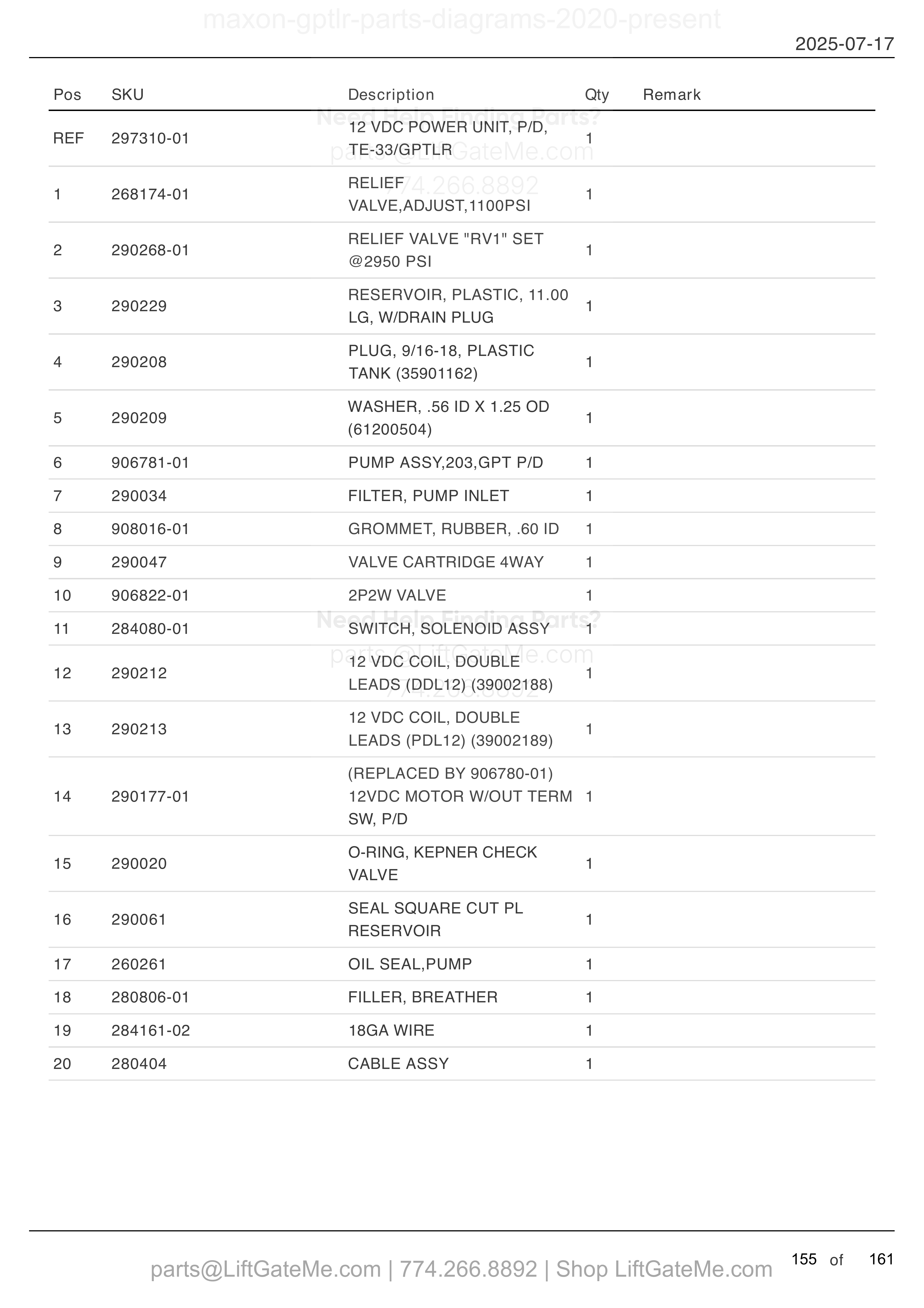 12 VDC POWER UNIT - POWER DOWN parts table