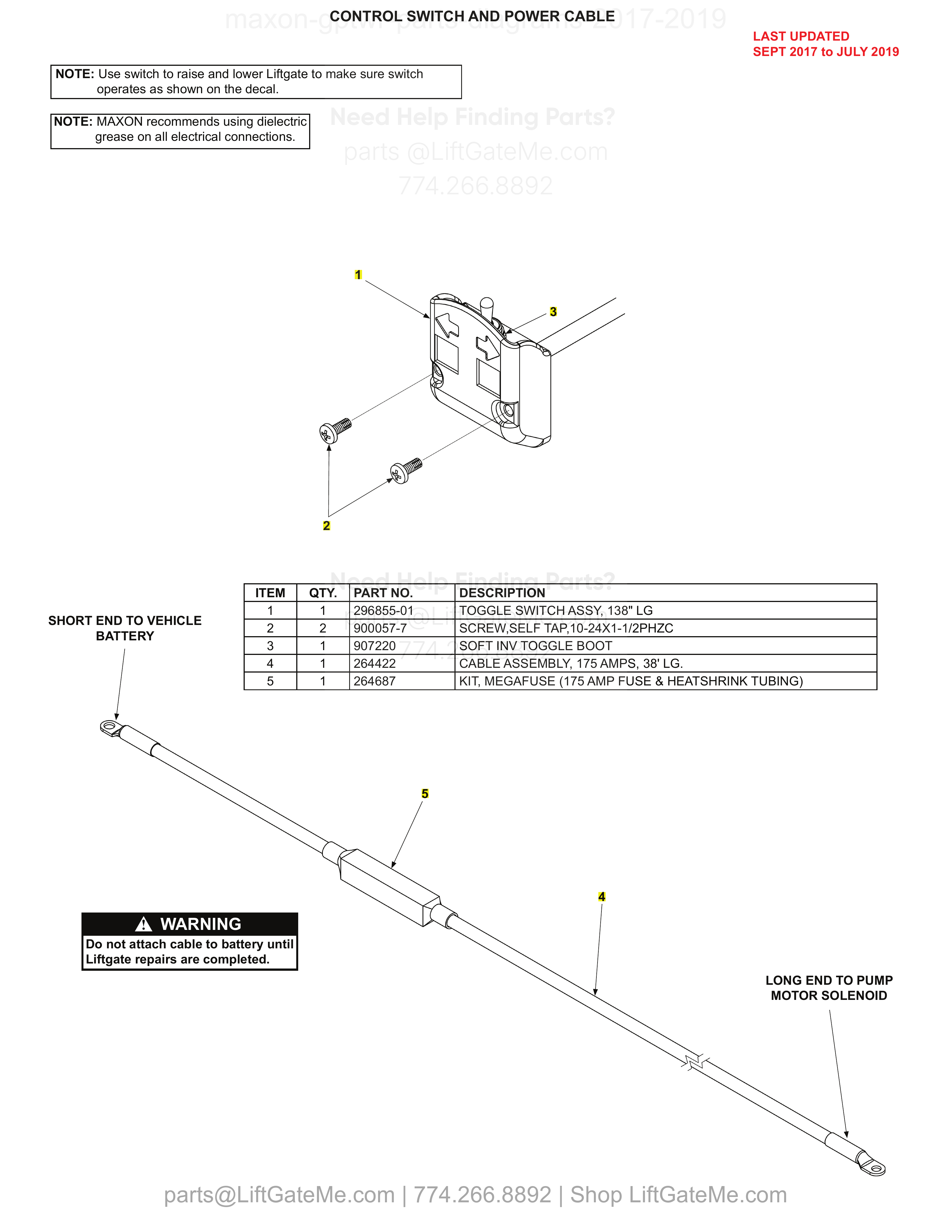 CONTROL SWITCH AND POWER CABLE diagram
