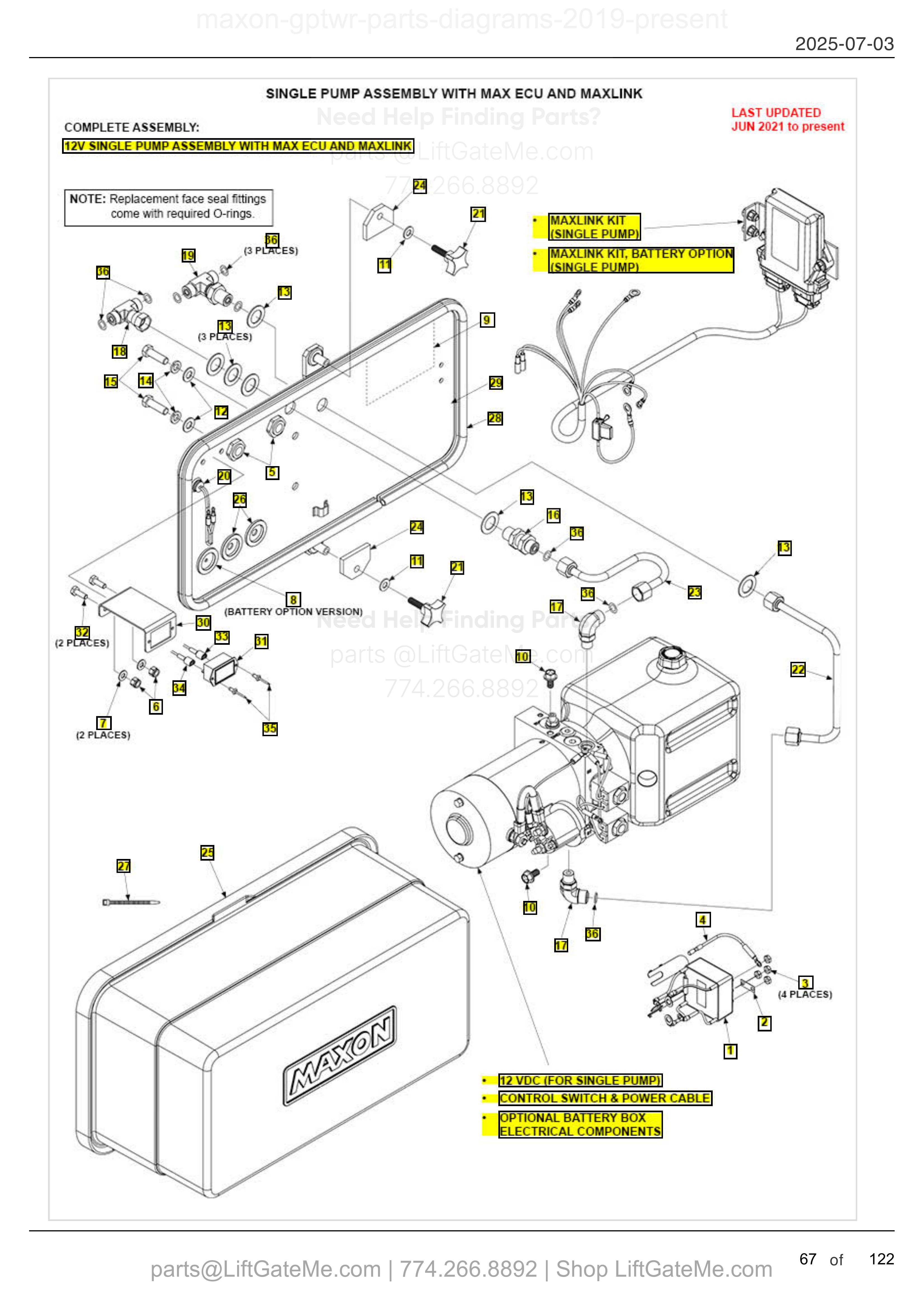 SINGLE PUMP ASSEMBLY WITH MAX ECU AND MAXLINK diagram