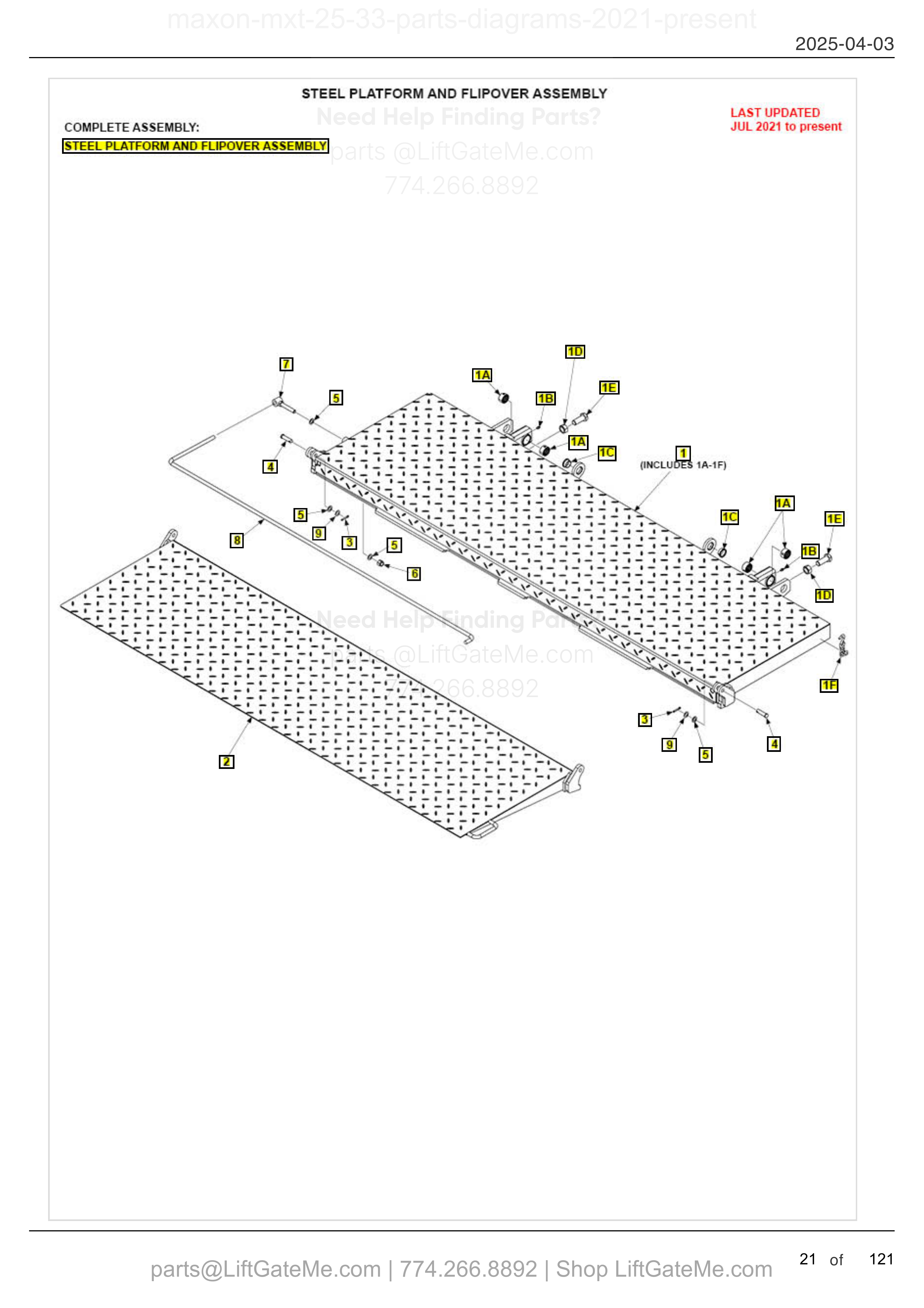STEEL PLATFORM AND FLIPOVER ASSEMBLY diagram