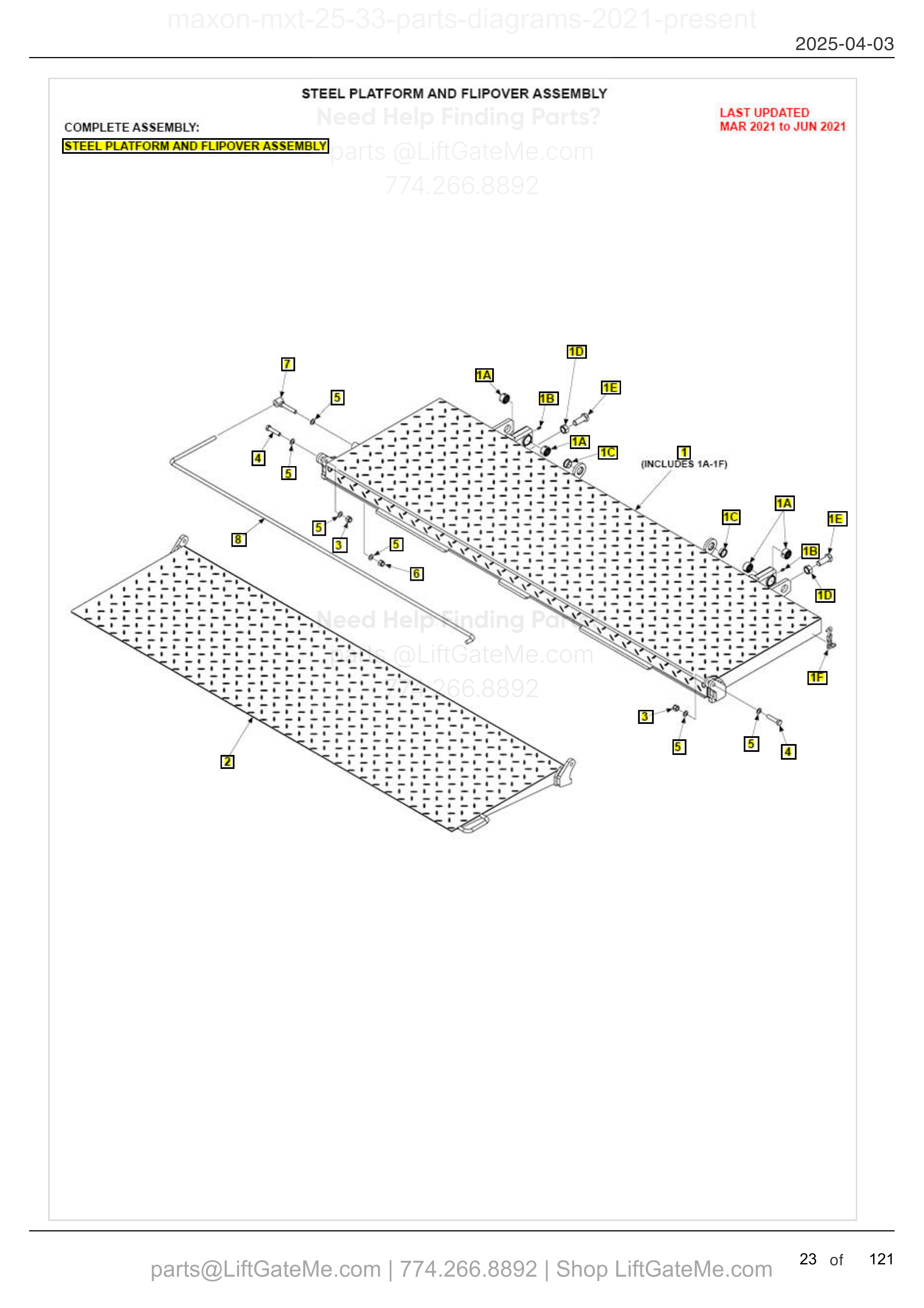 STEEL PLATFORM AND FLIPOVER ASSEMBLY diagram