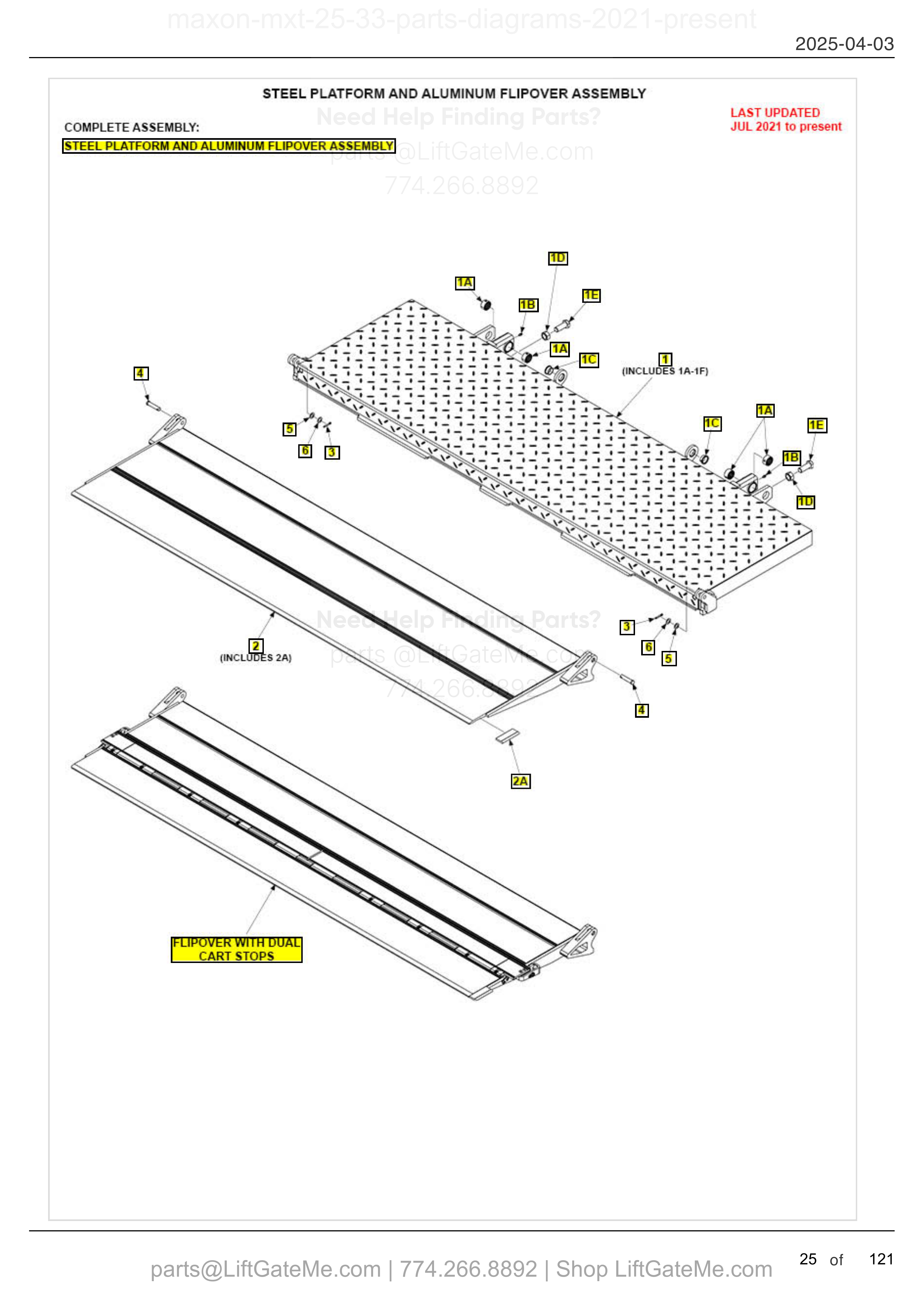 STEEL PLATFORM AND ALUMINUM FLIPOVER ASSEMBLY diagram