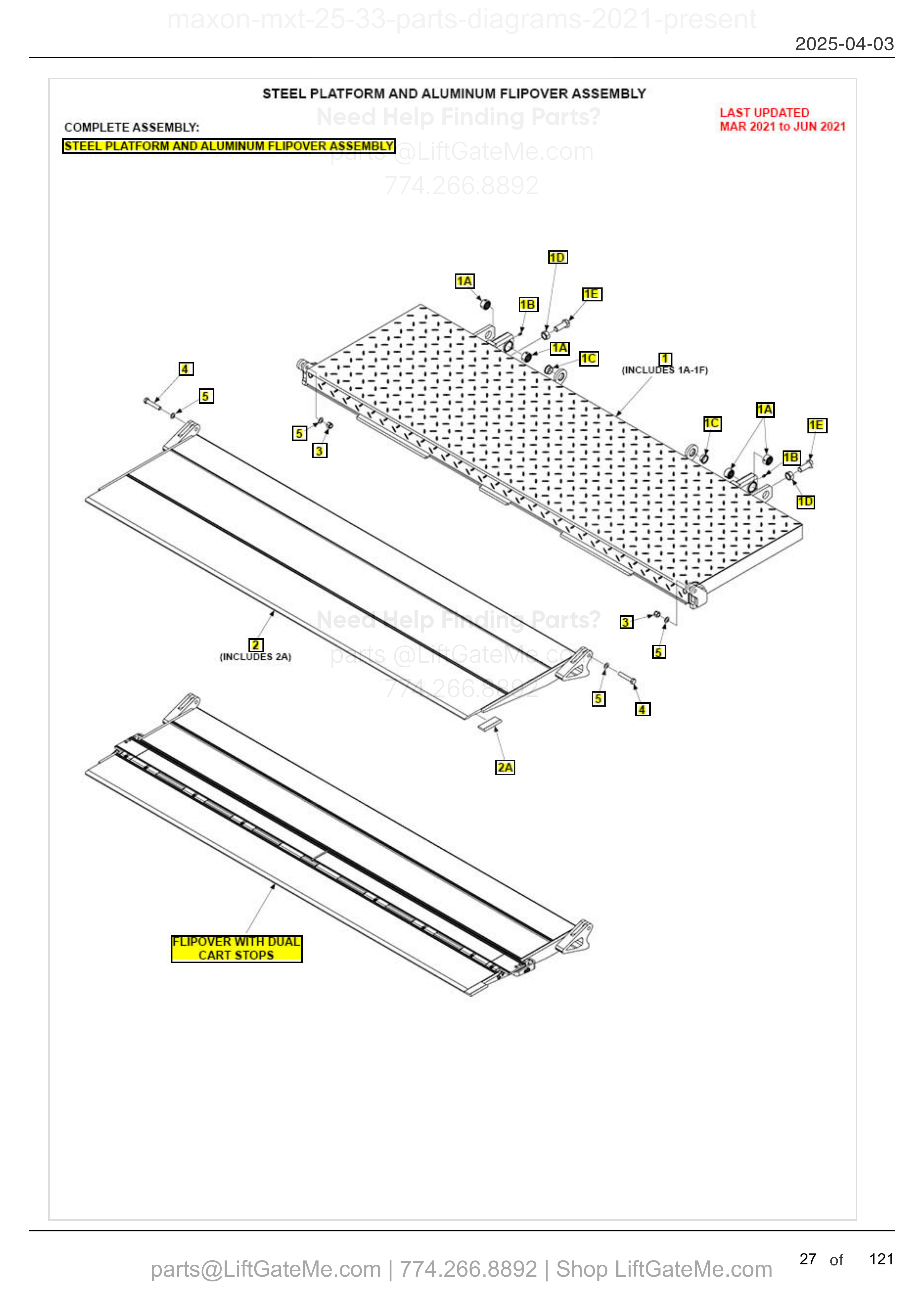 STEEL PLATFORM AND ALUMINUM FLIPOVER ASSEMBLY diagram
