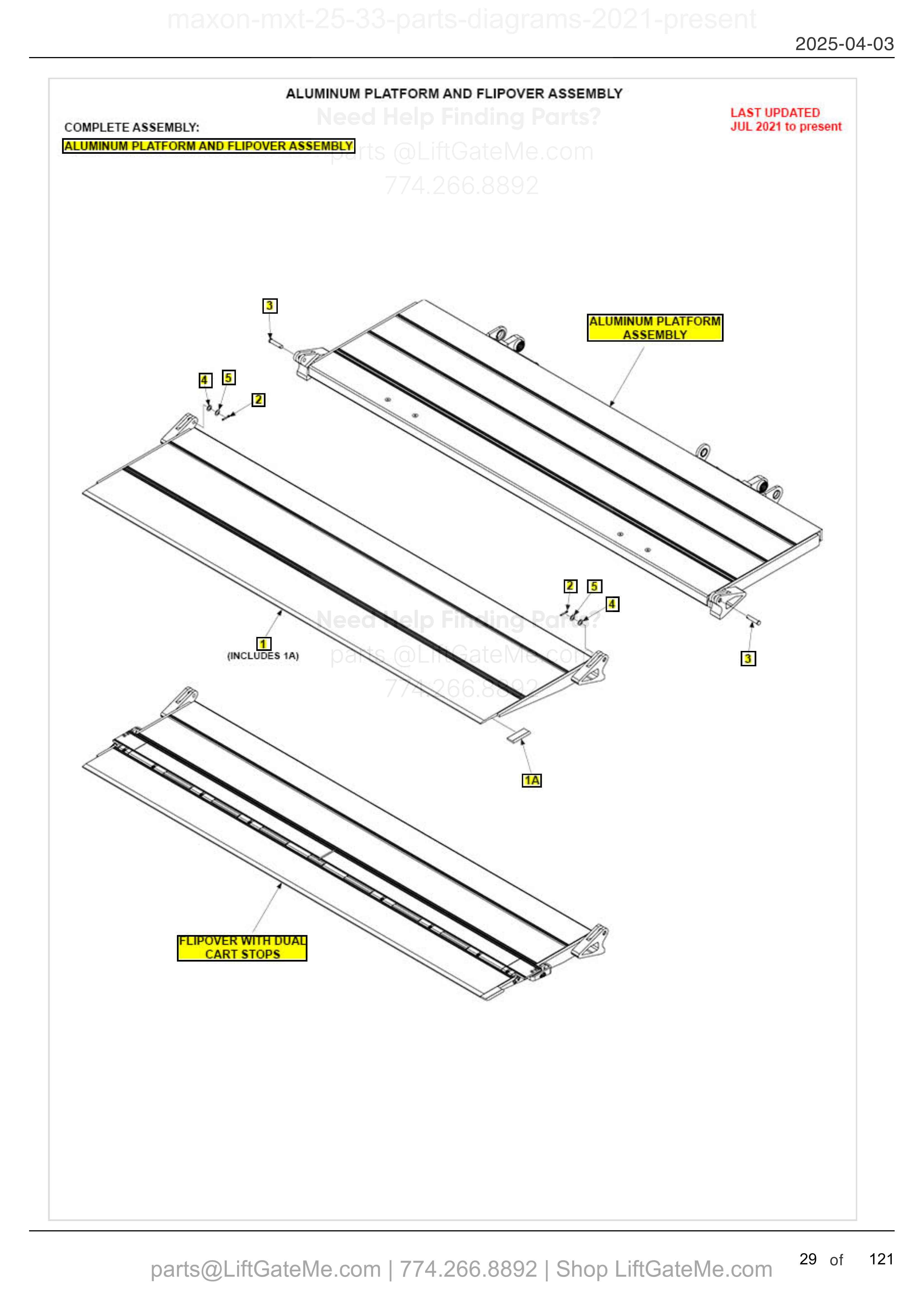 ALUMINUM PLATFORM AND FLIPOVER ASSEMBLY diagram