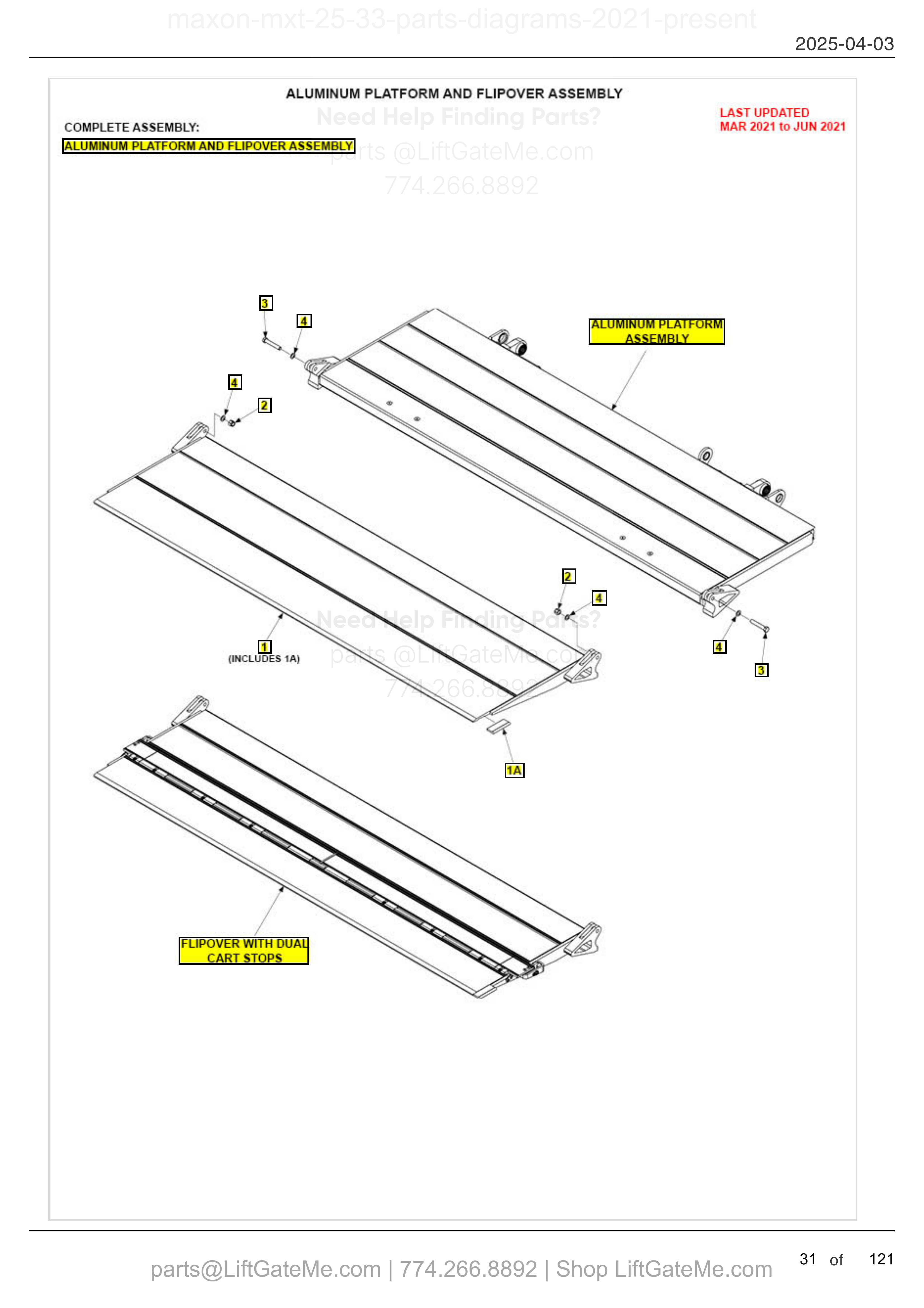 ALUMINUM PLATFORM AND FLIPOVER ASSEMBLY diagram